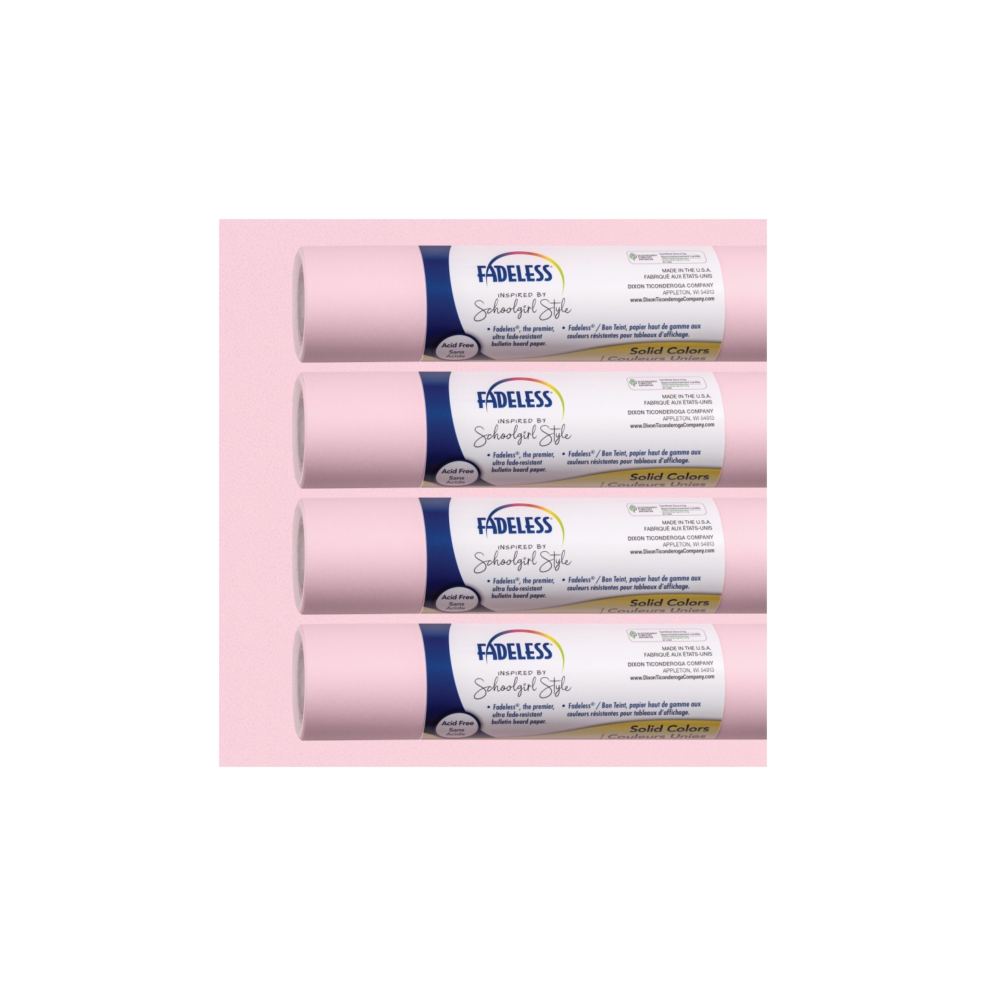 Fadeless® Schoolgirl Style Bulletin Board Paper, 48" x 12', Pretty in Pink, 4 Rolls
