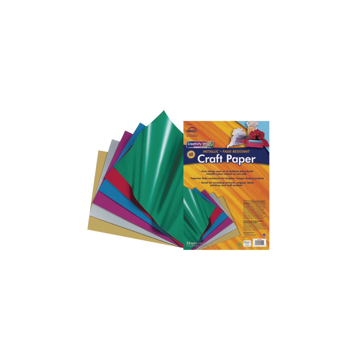 Creativity Street® Craft Paper, Metallic, 6 Assorted Colors, 12" x 18", 24 Sheets