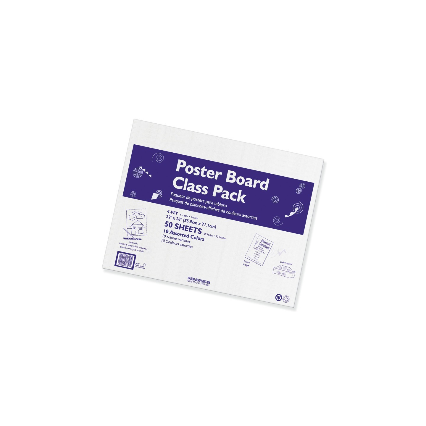 Pacon® Poster Board Class Pack, 10 Assorted Colors, 22" x 28", 50 Sheets