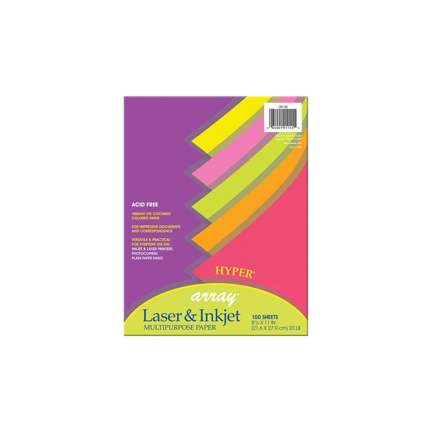 Pacon® Hyper Multi-Purpose Paper, 5 Assorted Colors, 20 lb., 8-1/2" x 11", 100 Sheets