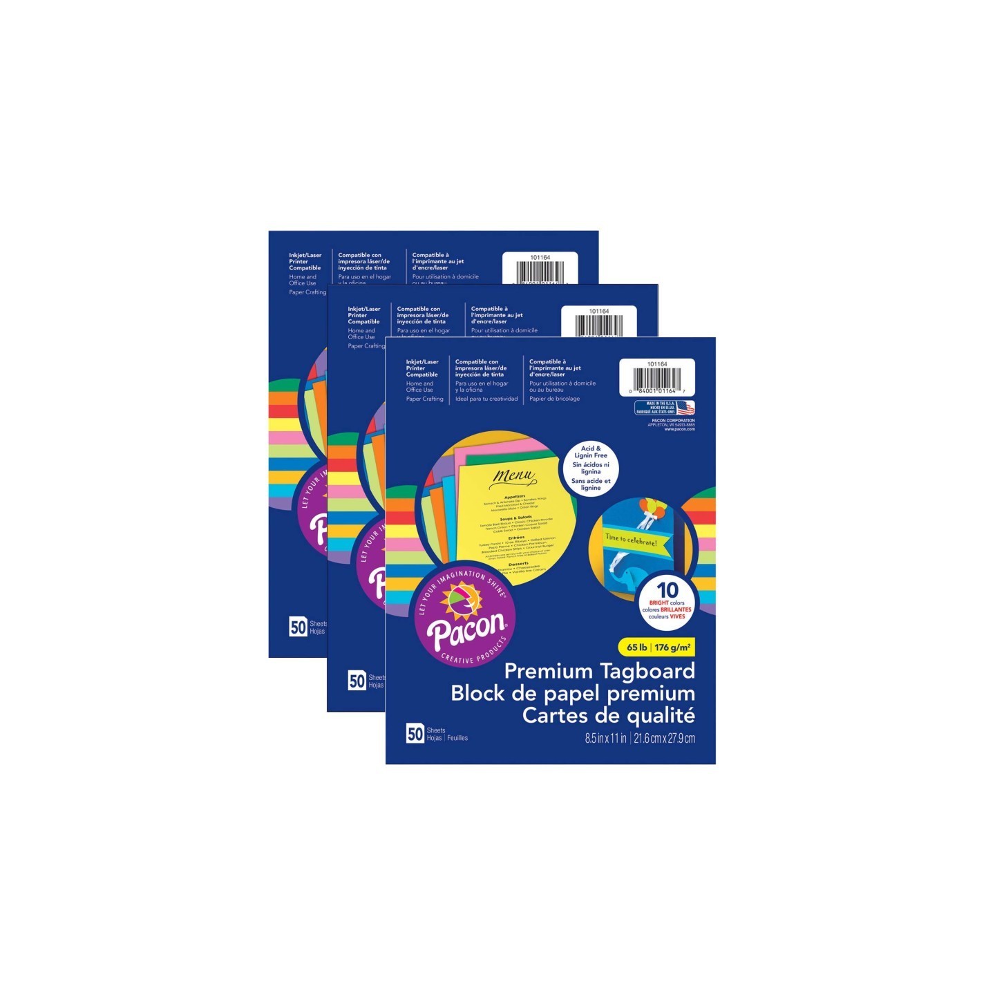 Pacon® Premium Tagboard Assortment, 50 Sheets Per Pack, 3 Packs