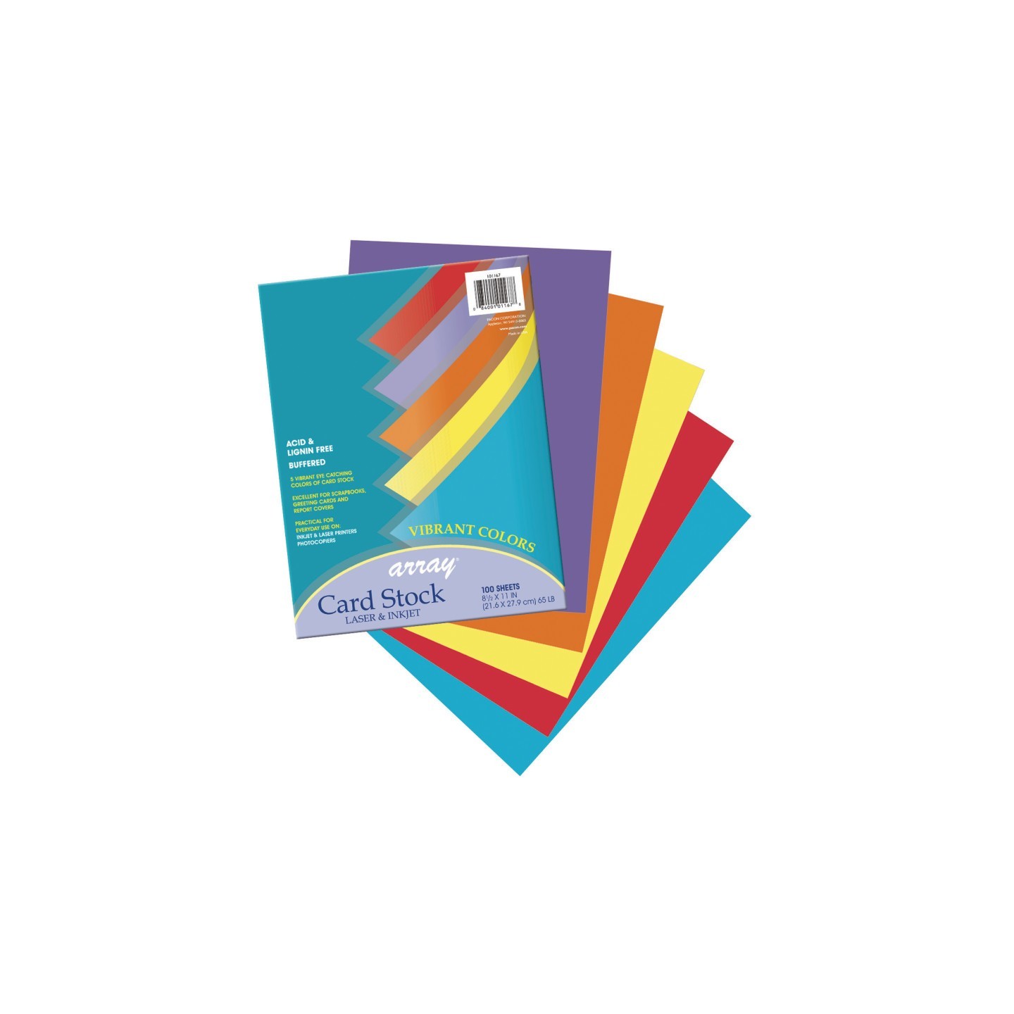 Pacon® Vibrant Card Stock, 5 Assorted Colors, 8-1/2" x 11", 100 Sheets