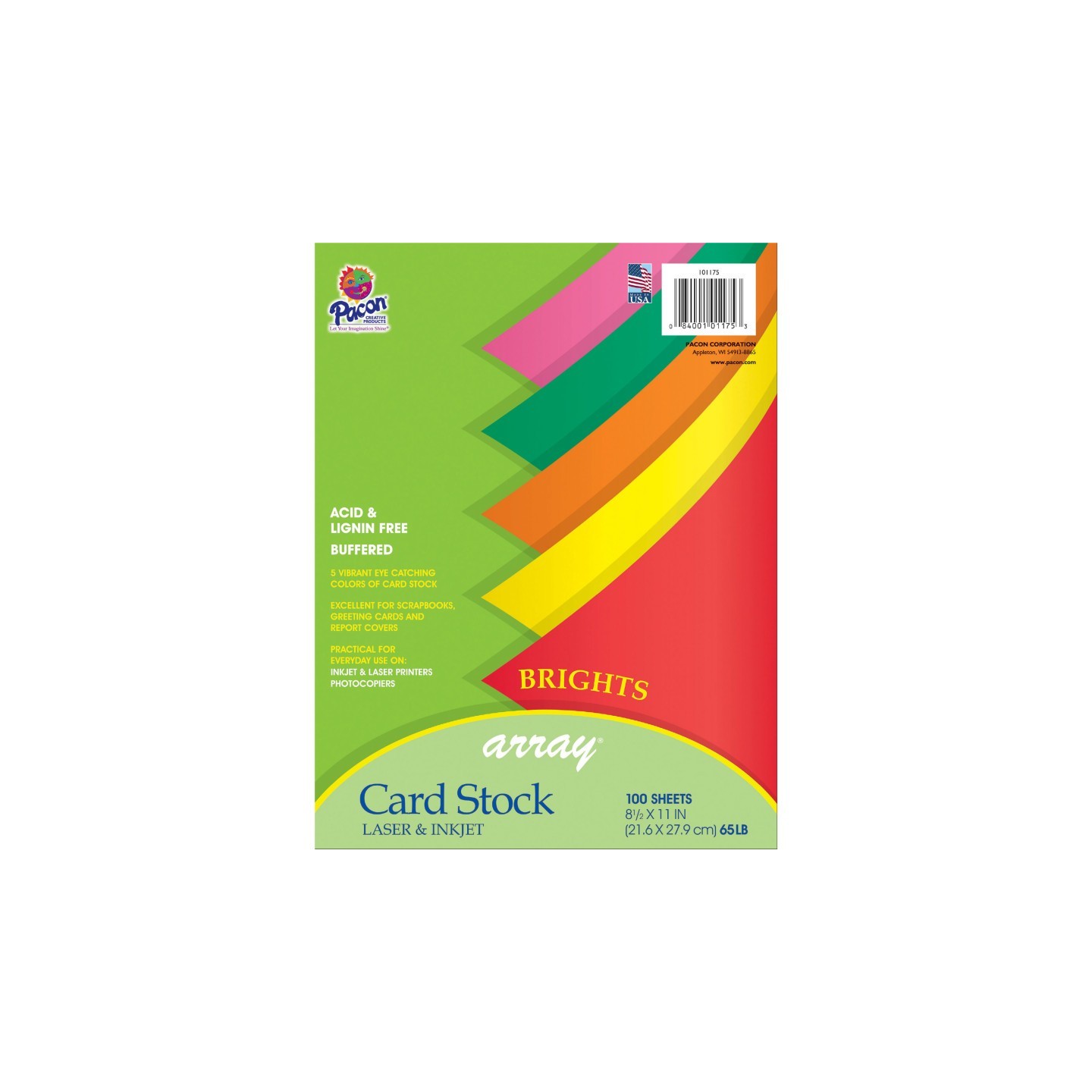 Pacon® Bright Card Stock, 5 Assorted Colors, 8-1/2" x 11", 100 Sheets