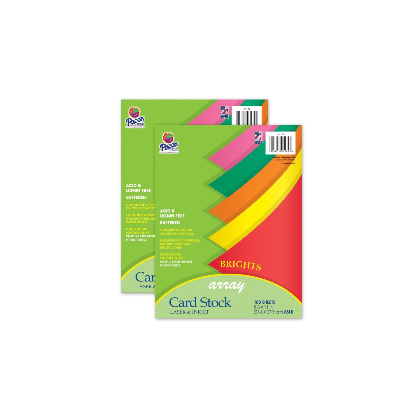 Pacon® Bright Card Stock, 5 Assorted Colors, 8-1/2" x 11", 100 Sheets Per Pack, 2 Packs