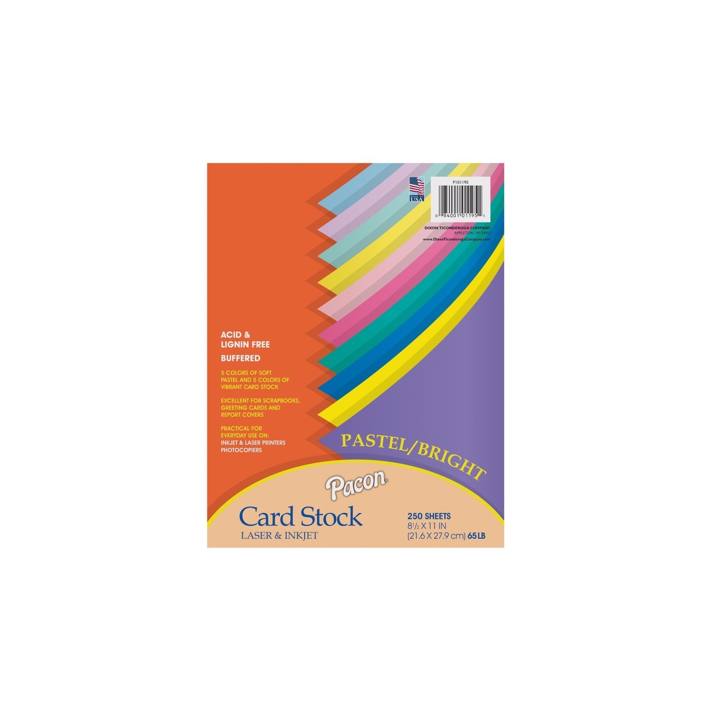 Pacon® Pastel & Bright Card Stock Assortment, 10 Colors, 8-1/2" x 11", 250 Sheets