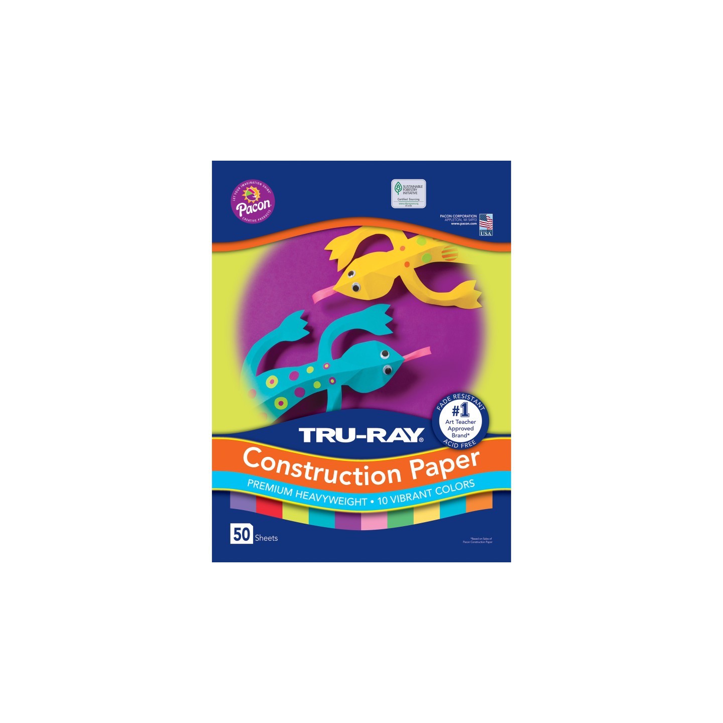 Tru-Ray® Construction Paper, Heavyweight, Vibrant Assortment, 10 Vibrant Colors, 12" x 18", 50 Sheets