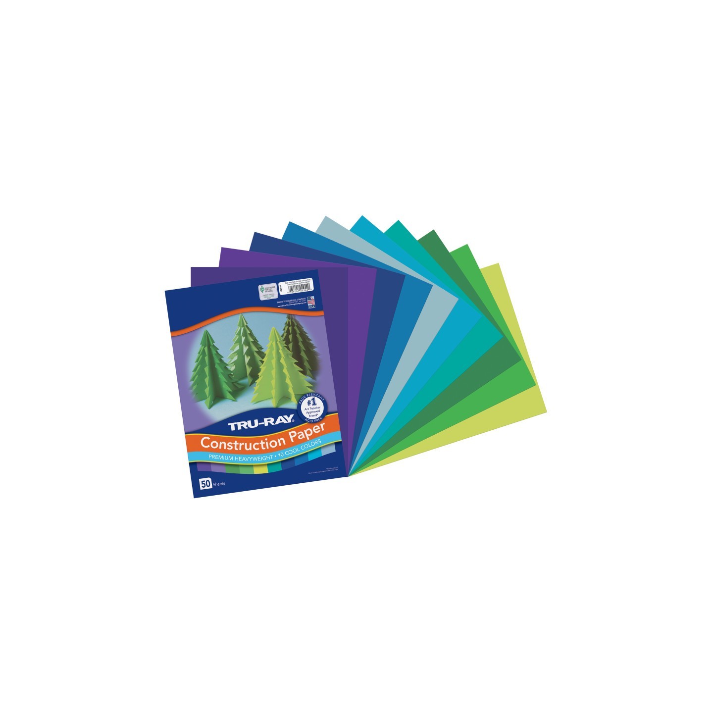 Tru-Ray® Construction Paper, Heavyweight, Cool Assorted, 9" x 12", 50 Sheets