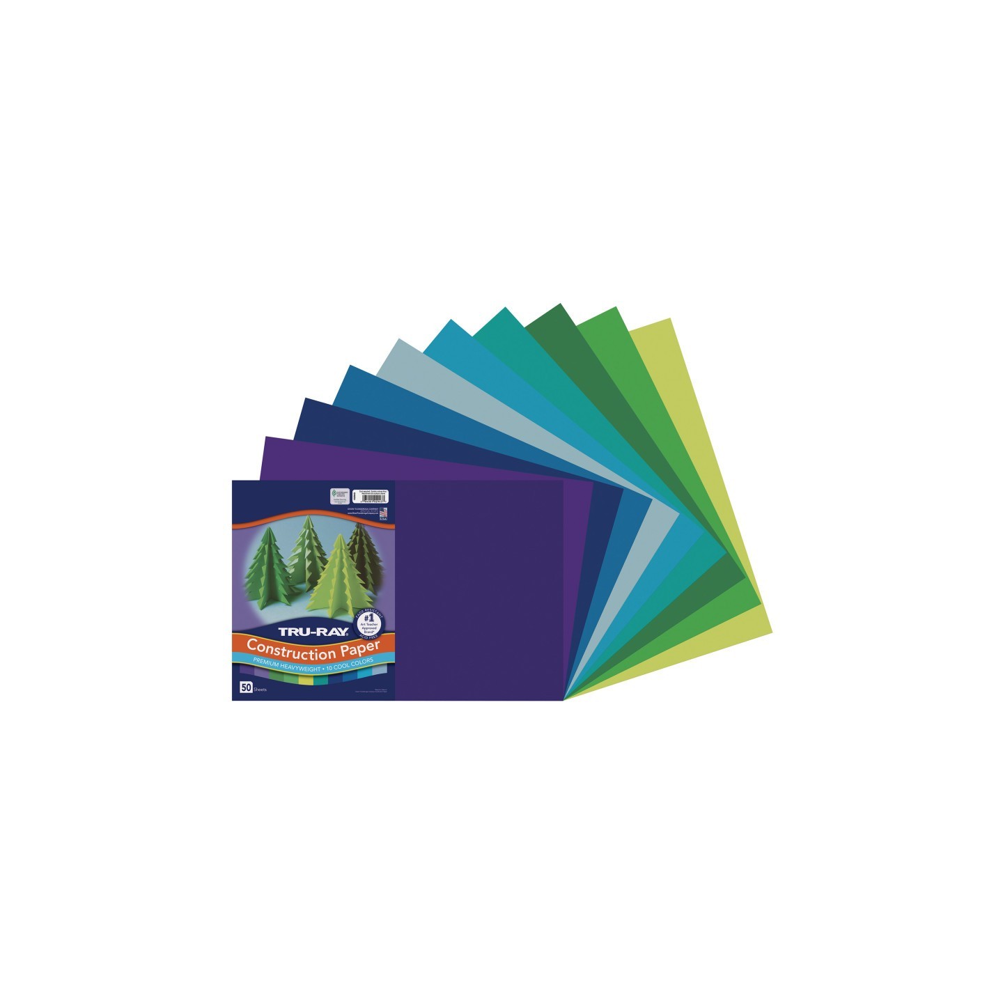 Tru-Ray® Construction Paper, Heavyweight, Cool Assorted, 12" x 18", 50 Sheets