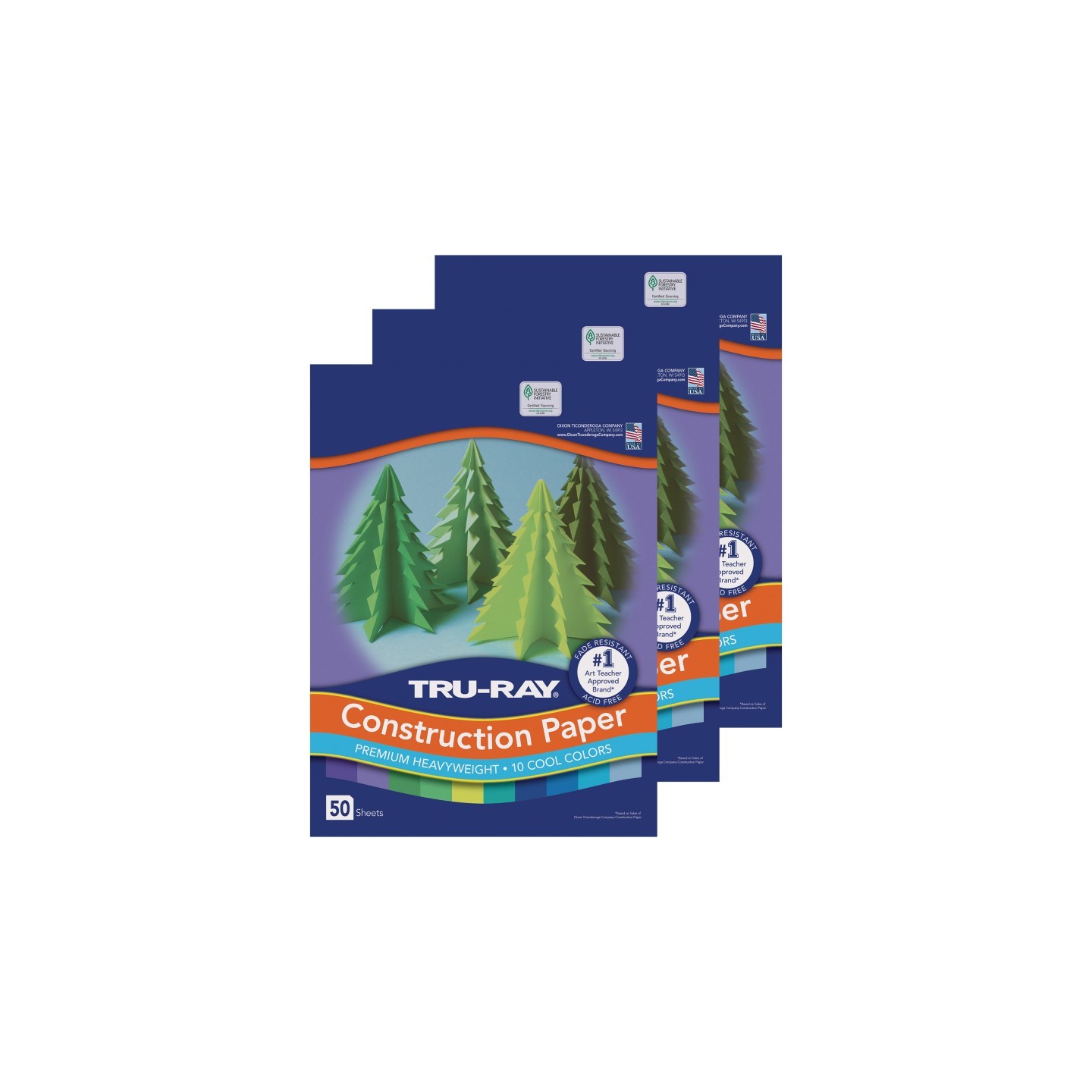 Tru-Ray® Construction Paper, Heavyweight, Cool Assorted, 12" x 18", 50 Sheets Per Pack, 3 Packs