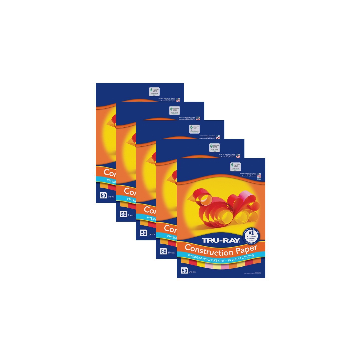 Tru-Ray® Construction Paper, Heavyweight, Warm Assorted, 9" x 12", 50 Sheets Per Pack, 5 Packs