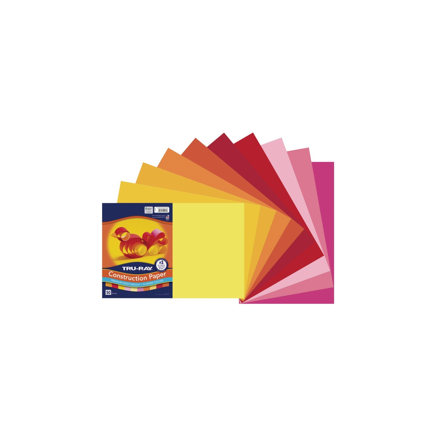 Tru-Ray® Construction Paper, Heavyweight, Warm Assorted, 12" x 18", 50 Sheets