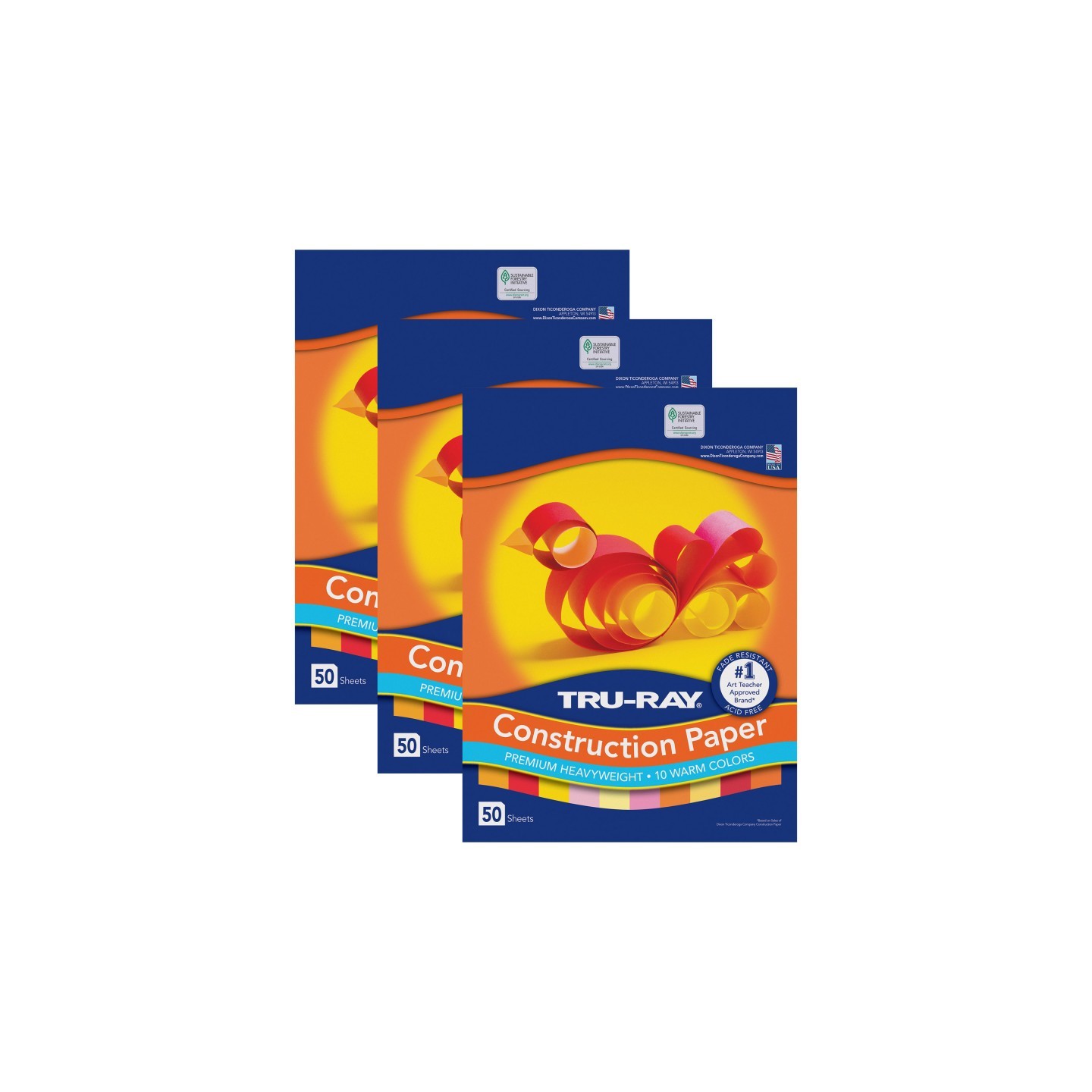 Tru-Ray® Construction Paper, Heavyweight, Warm Assorted, 12" x 18", 50 Sheets Per Pack, 3 Packs