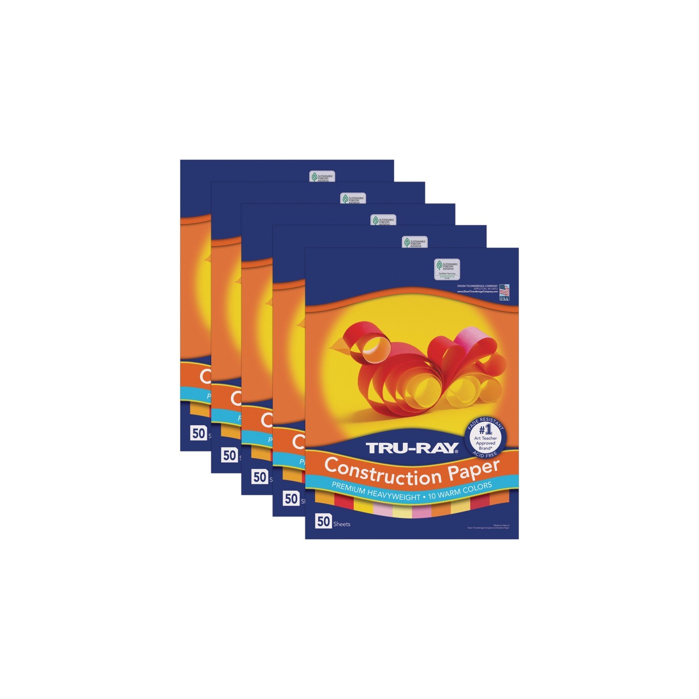 Tru-Ray® Construction Paper, Heavyweight, Warm Assorted, 12" x 18", 50 Sheets Per Pack, 5 Packs