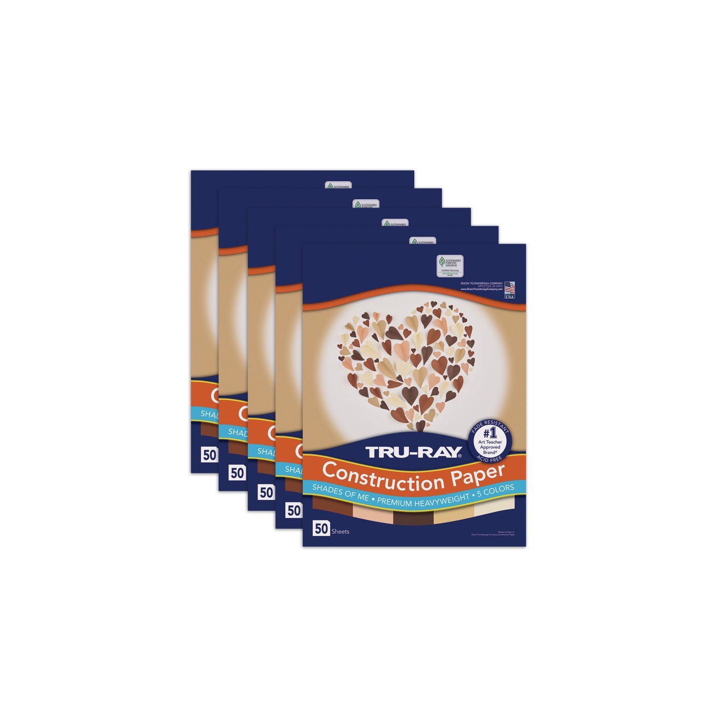 Tru-Ray® Shades of Me Construction Paper, Heavyweight, 5 Assorted Skin Tone Colors, 9" x 12", 50 Sheets Per Pack, 5 Packs