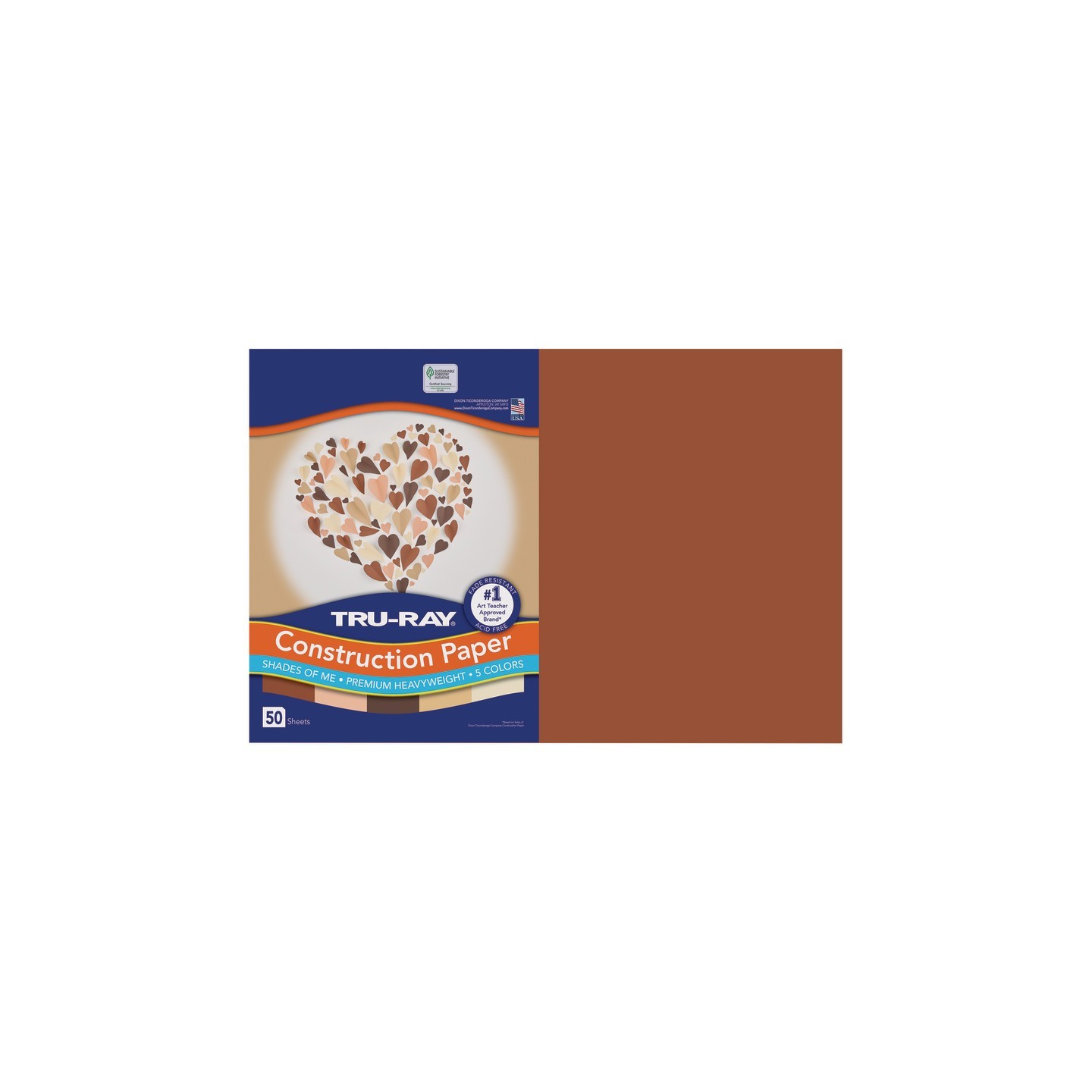 Tru-Ray® Shades of Me Construction Paper, Heavyweight, 5 Assorted Skin Tone Colors, 12" x 18", 50 Sheets