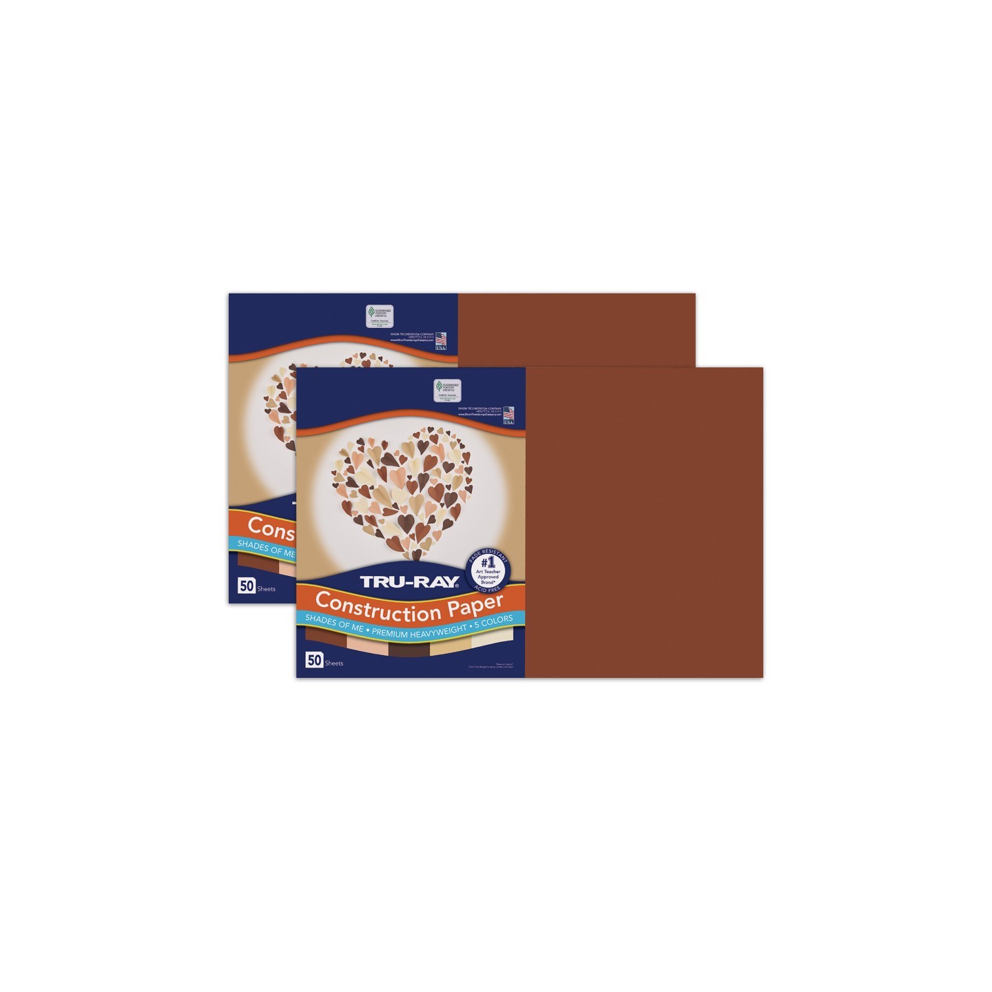 Tru-Ray® Shades of Me Construction Paper, Heavyweight, 5 Assorted Skin Tone Colors, 12" x 18", 50 Sheets Per Pack, 2 Packs