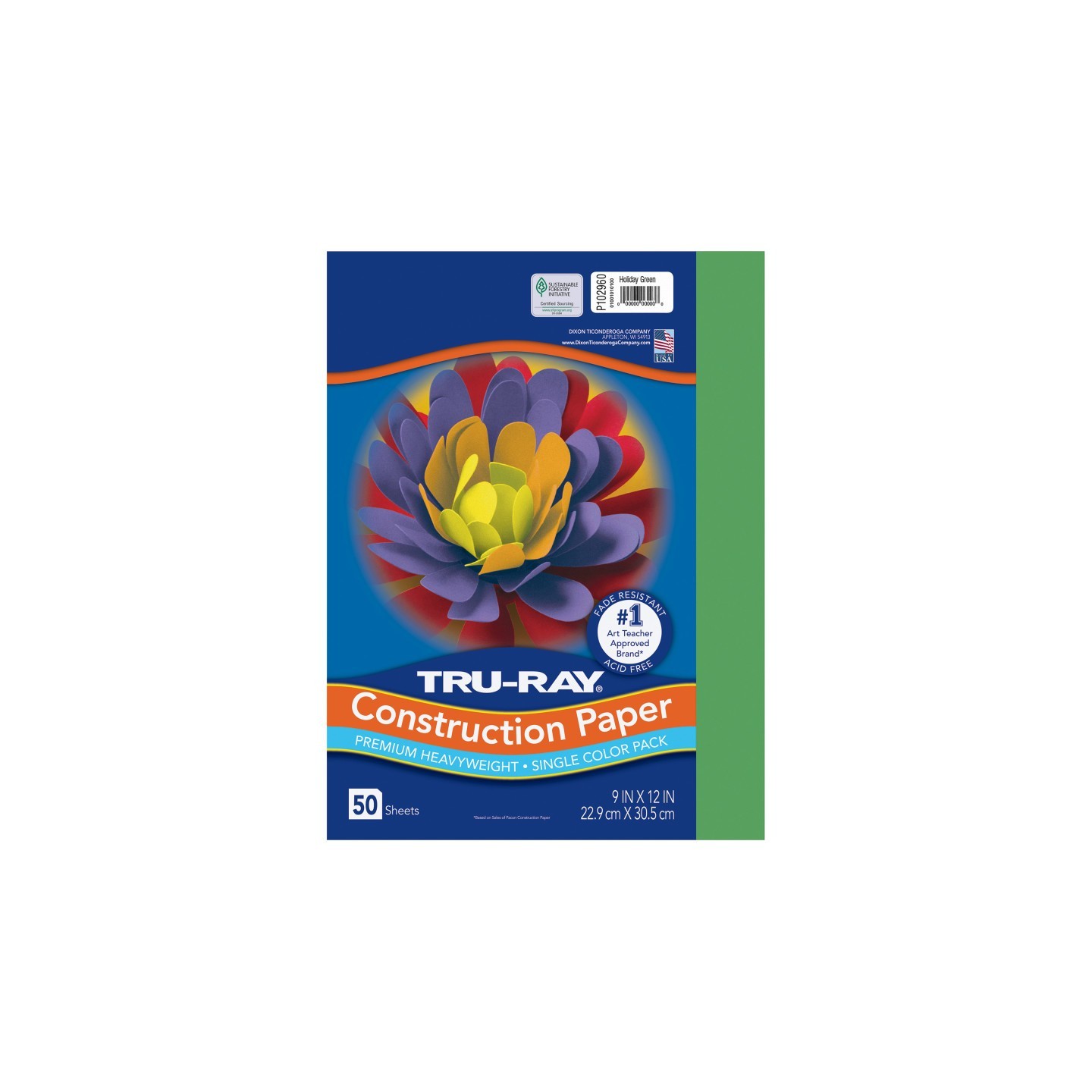 Tru-Ray® Construction Paper, Heavyweight, Holiday Green, 9" x 12", 50 Sheets