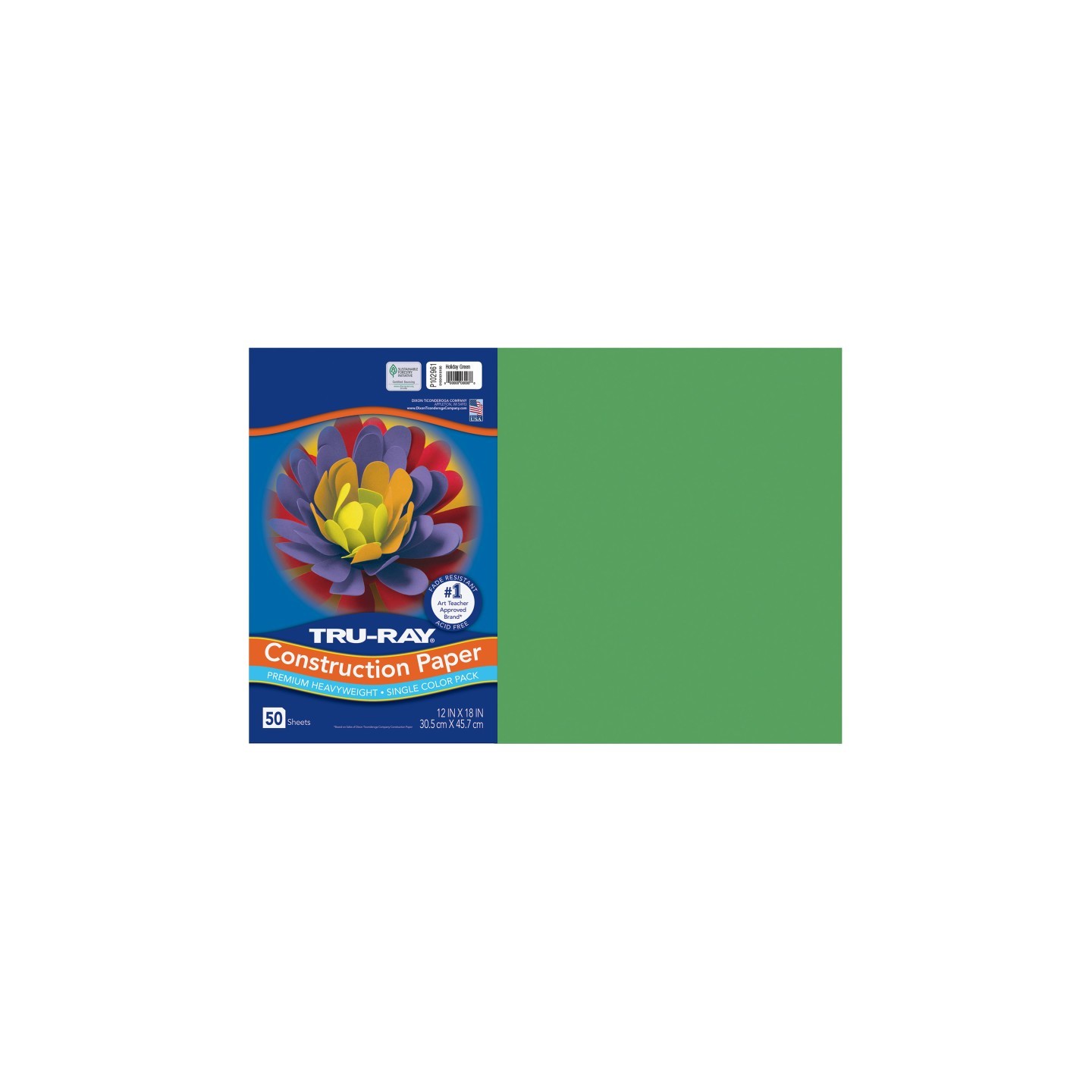 Tru-Ray® Construction Paper, Heavyweight, Holiday Green, 12" x 18", 50 Sheets