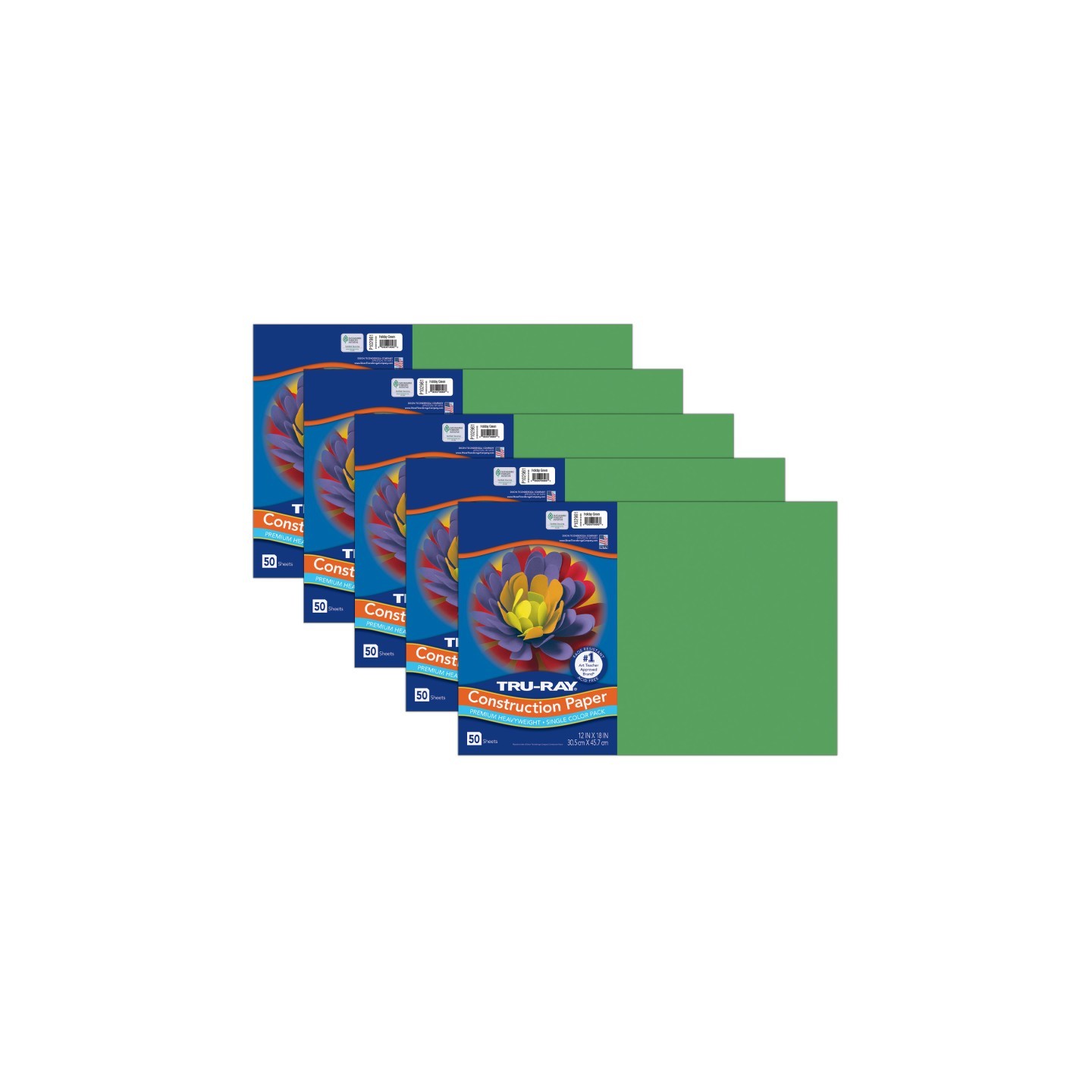 Tru-Ray® Construction Paper, Heavyweight, Holiday Green, 12" x 18", 50 Sheets Per Pack, 5 Packs