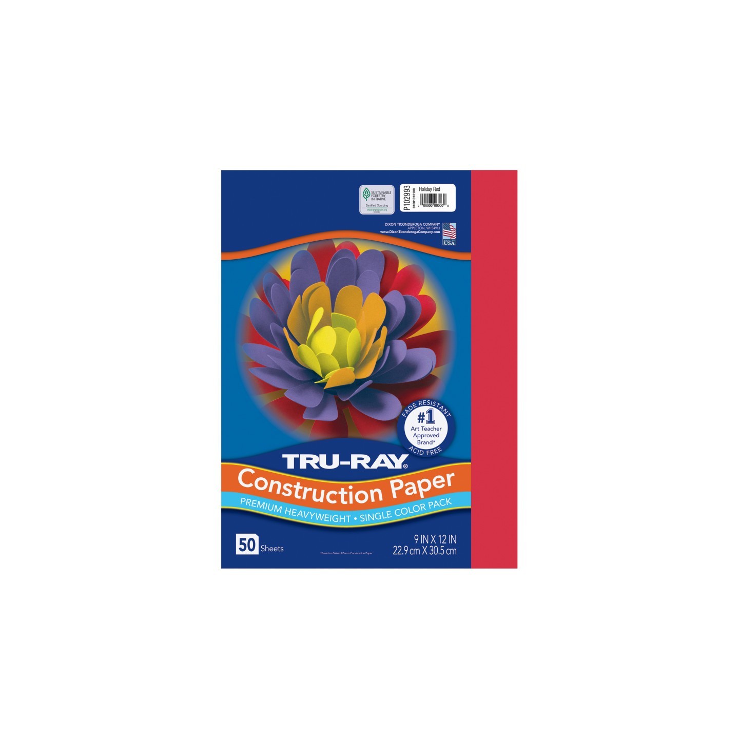 Tru-Ray® Construction Paper, Heavyweight, Holiday Red, 9" x 12", 50 Sheets