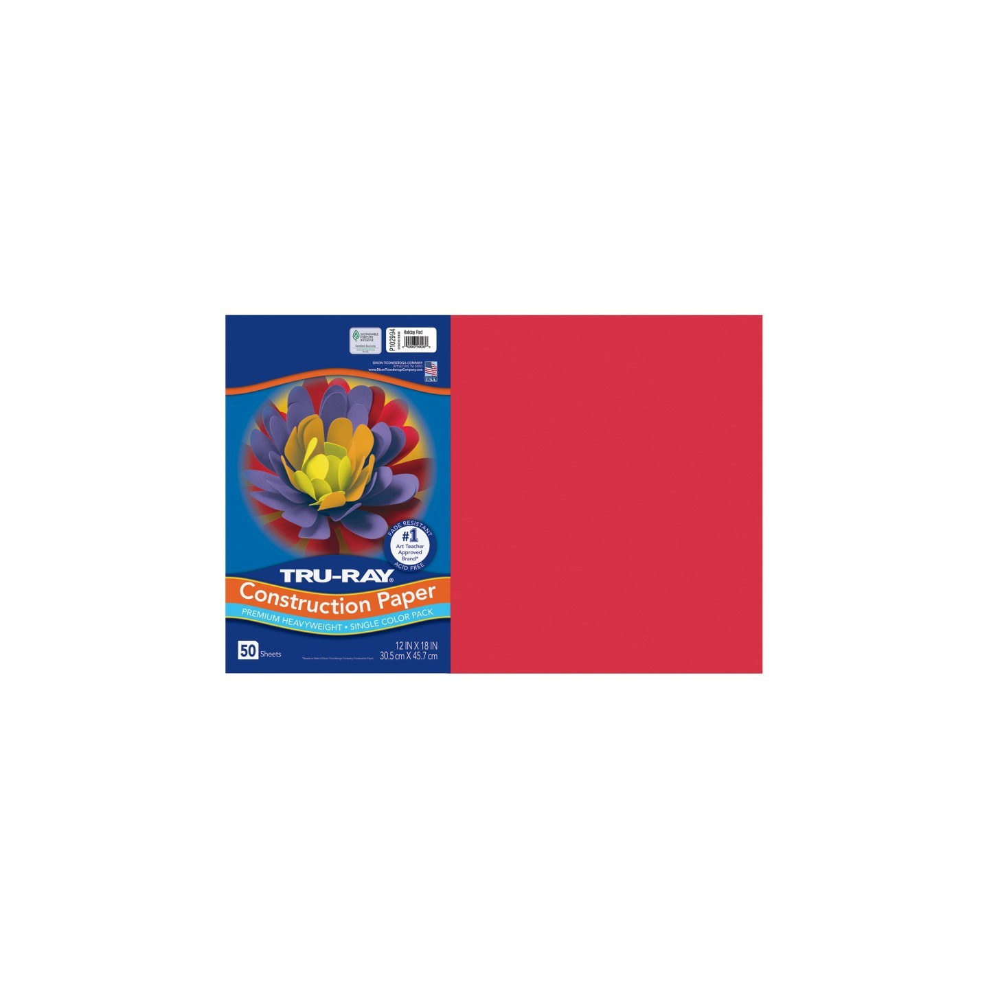 Tru-Ray® Construction Paper, Heavyweight, Holiday Red, 12" x 18", 50 Sheets