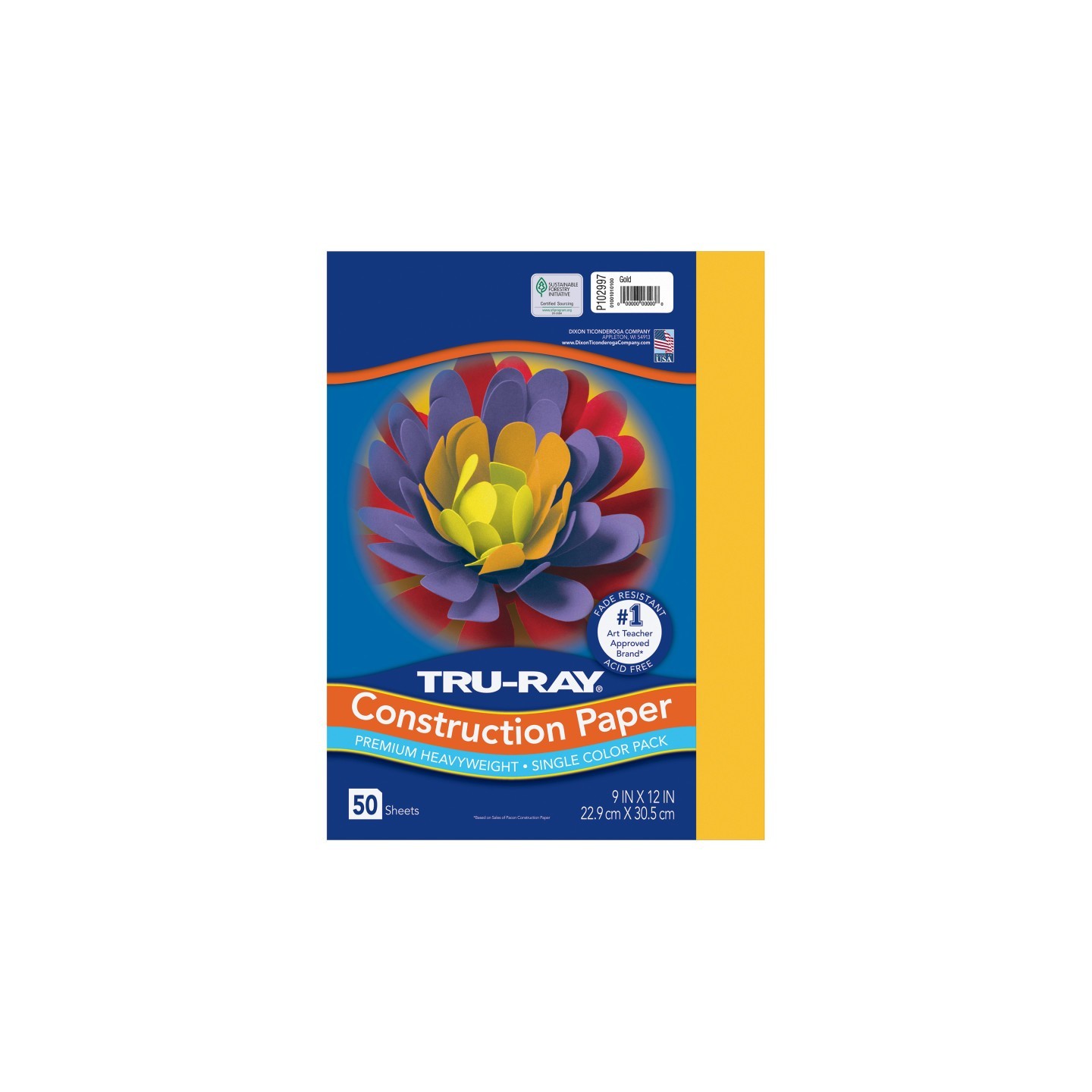 Tru-Ray® Construction Paper, Heavyweight, Gold, 9" x 12", 50 Sheets