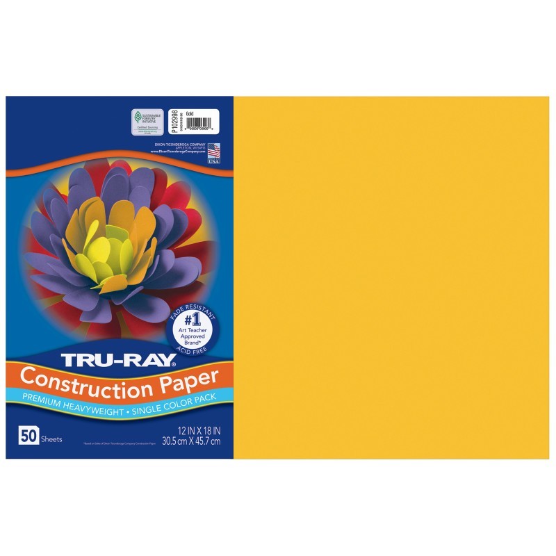 Tru-Ray® Construction Paper, Heavyweight, Gold, 12" x 18", 50 Sheets