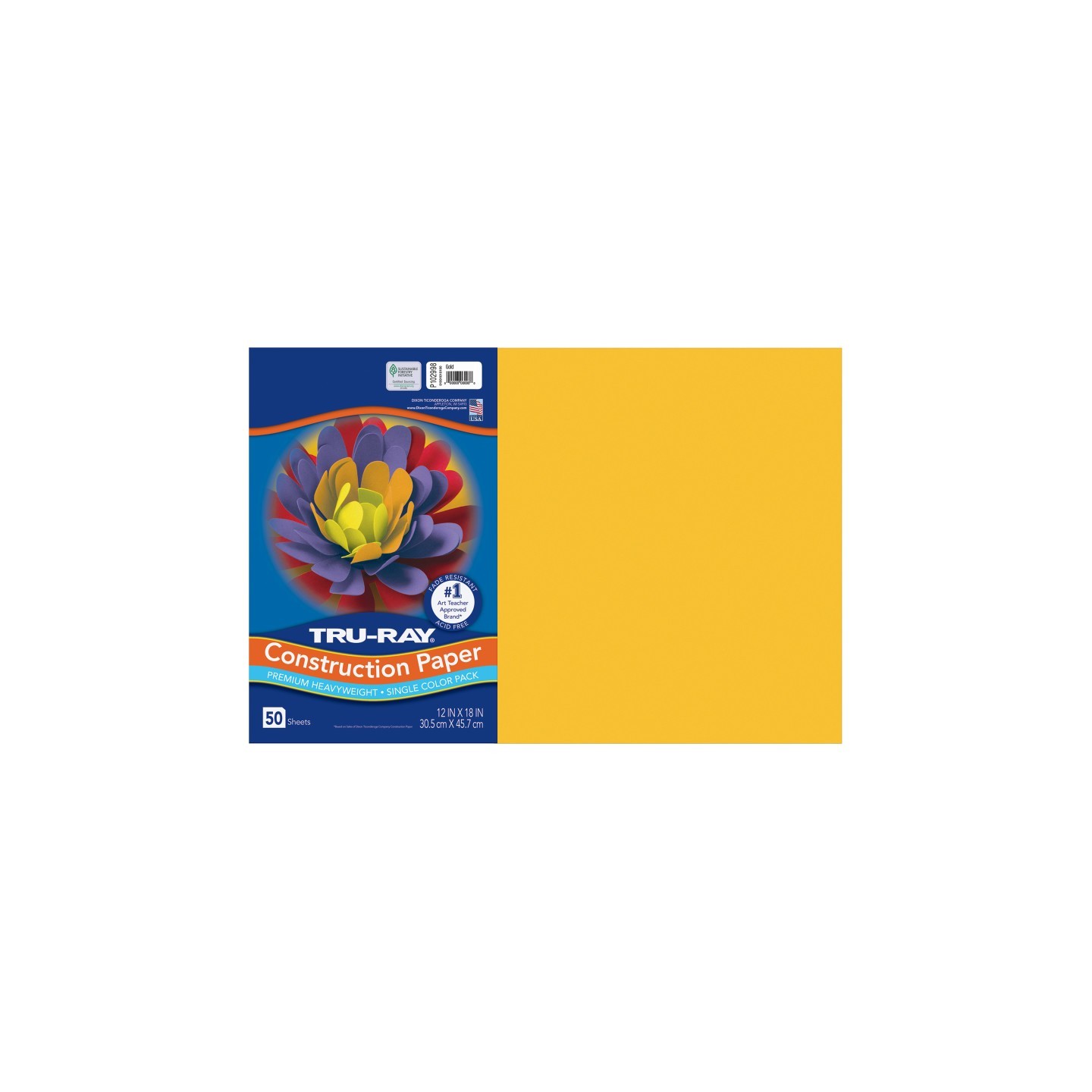 Tru-Ray® Construction Paper, Heavyweight, Gold, 12" x 18", 50 Sheets