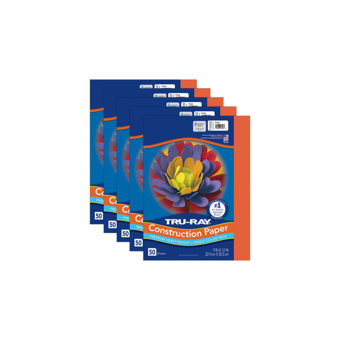 Tru-Ray® Construction Paper, Heavyweight, Orange, 9" x 12", 50 Sheets Per Pack, 5 Packs