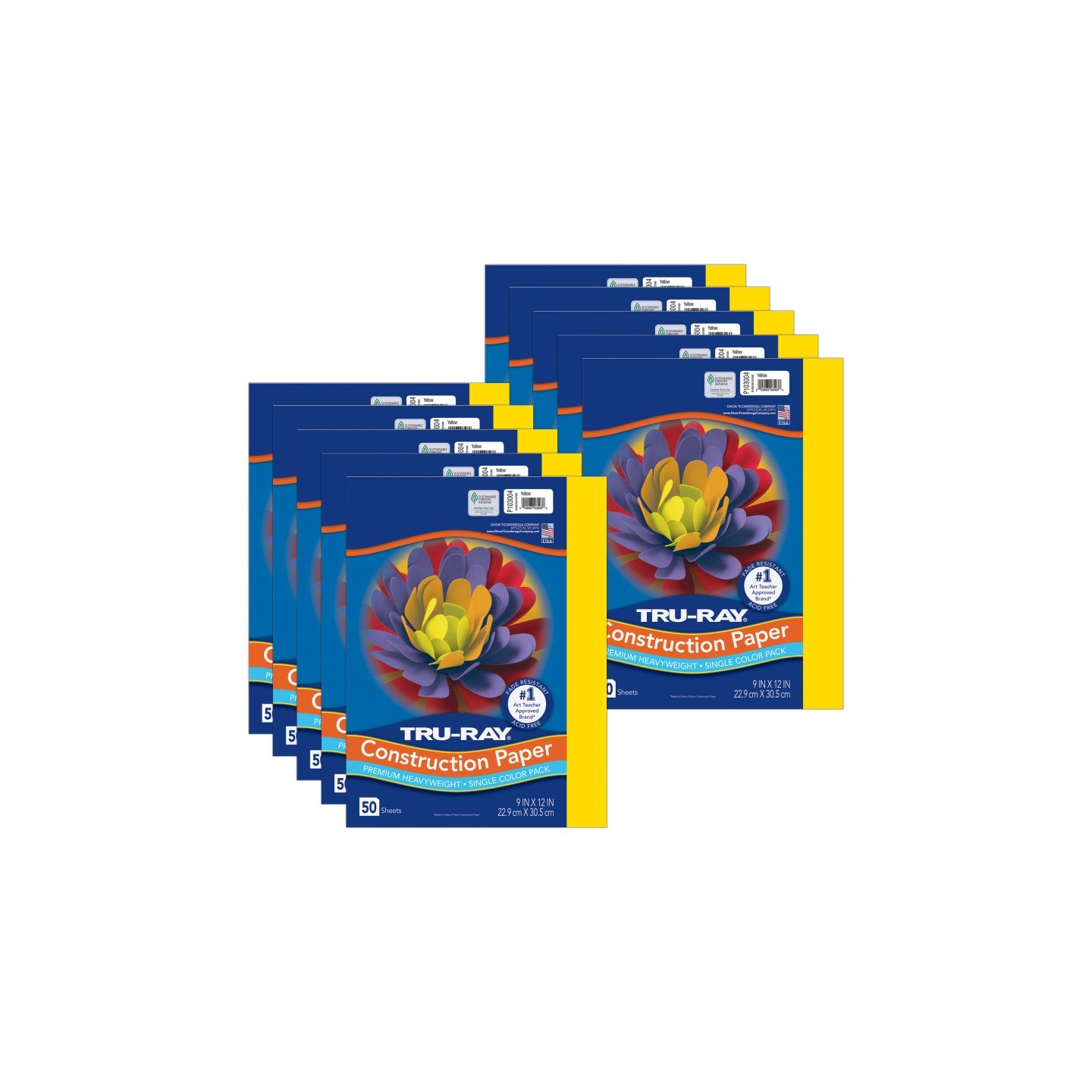Tru-Ray® Construction Paper, Heavyweight, Yellow, 9" x 12", 50 Sheets Per Pack, 10 Packs
