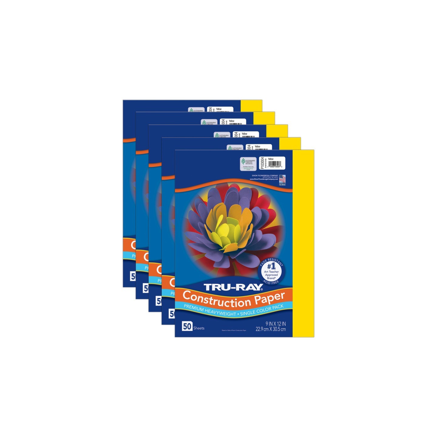 Tru-Ray® Construction Paper, Heavyweight, Yellow, 9" x 12", 50 Sheets Per Pack, 5 Packs