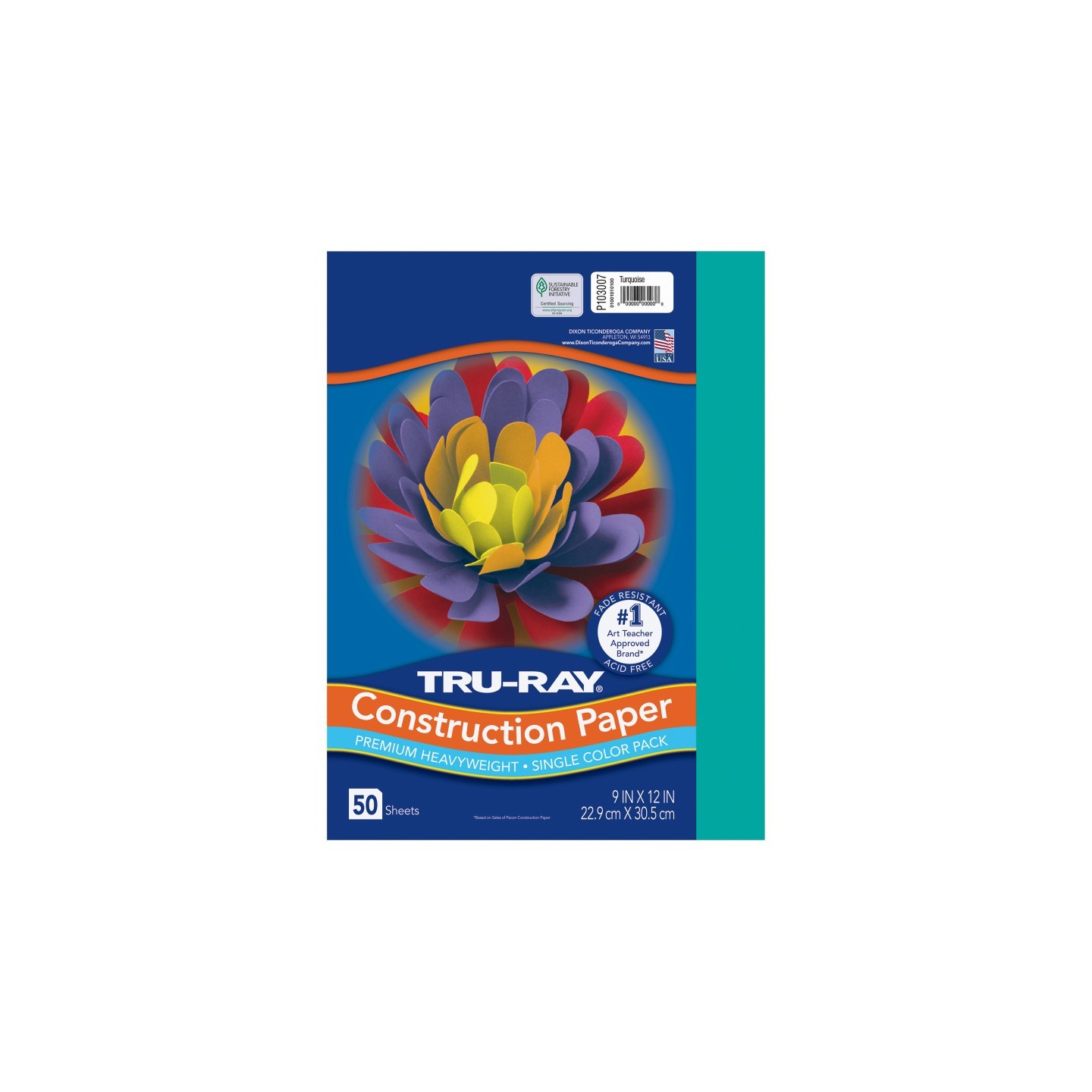 Tru-Ray® Construction Paper, Heavyweight, Turquoise, 9" x 12", 50 Sheets