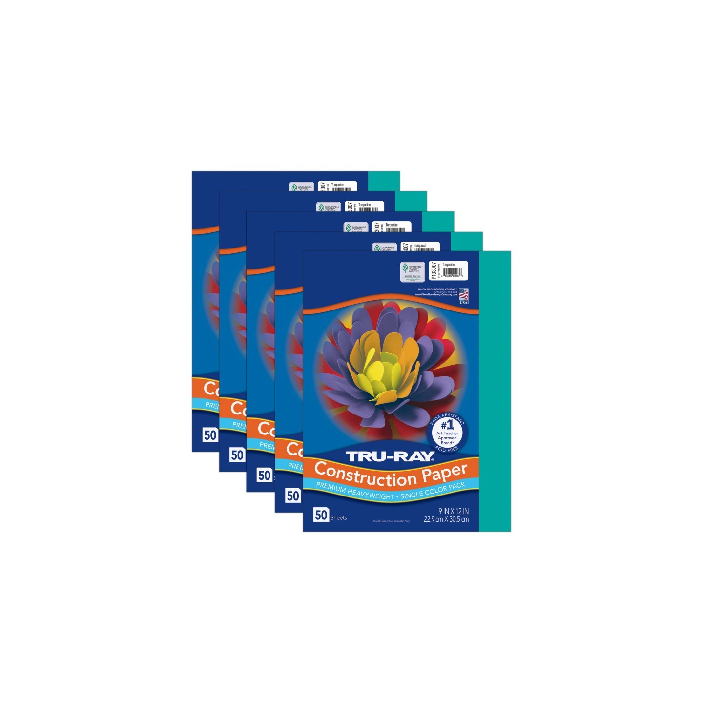 Tru-Ray® Construction Paper, Heavyweight, Turquoise, 9" x 12", 50 Sheets Per Pack, 5 Packs