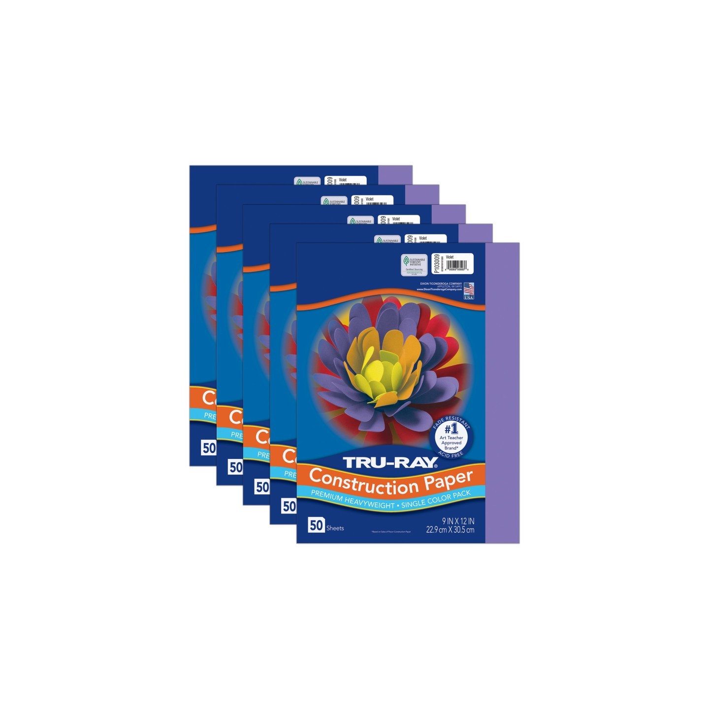 Tru-Ray® Construction Paper, Heavyweight, Violet, 9" x 12", 50 Sheets Per Pack, 5 Packs