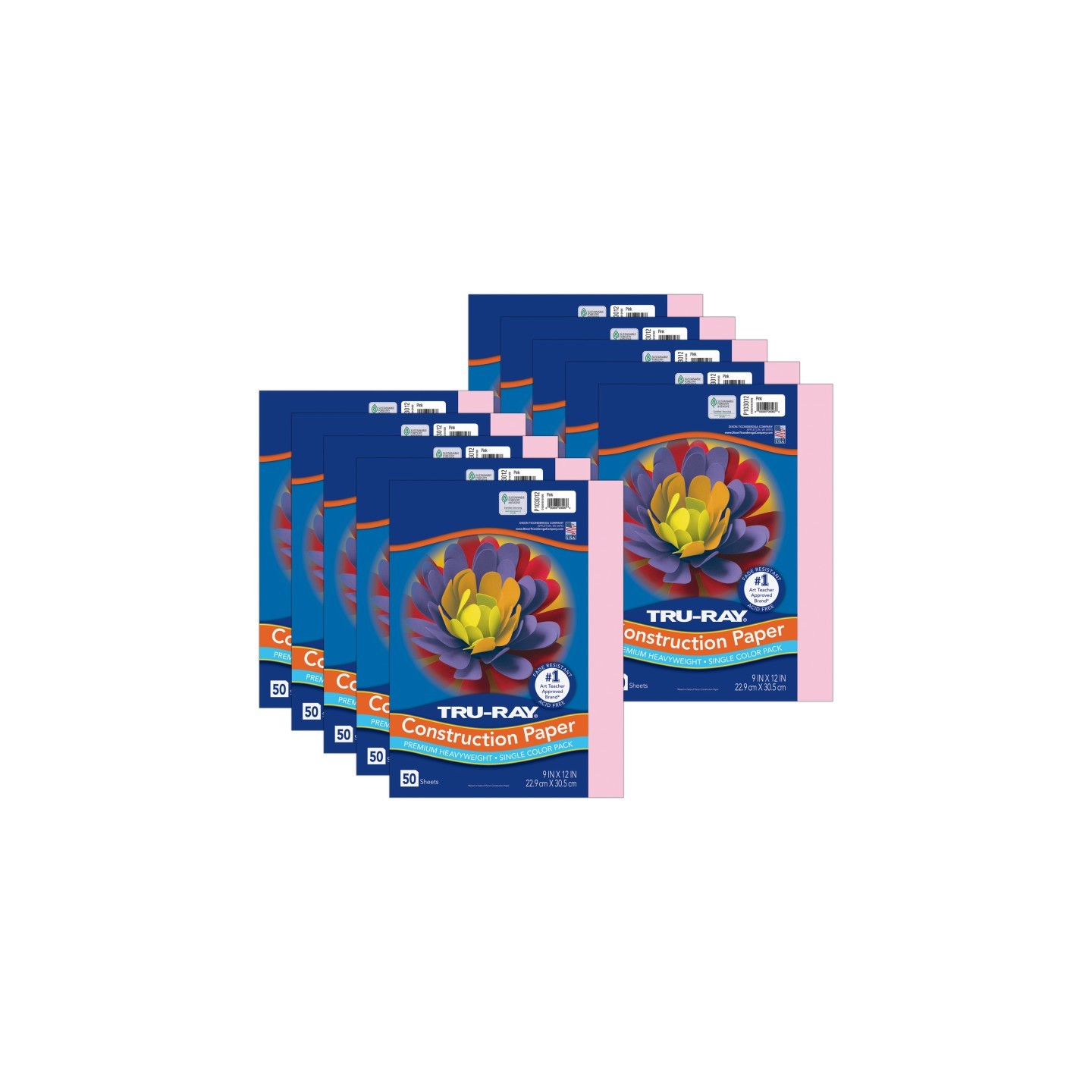 Tru-Ray® Construction Paper, Heavyweight, Pink, 9" x 12", 50 Sheets Per Pack, 10 Packs