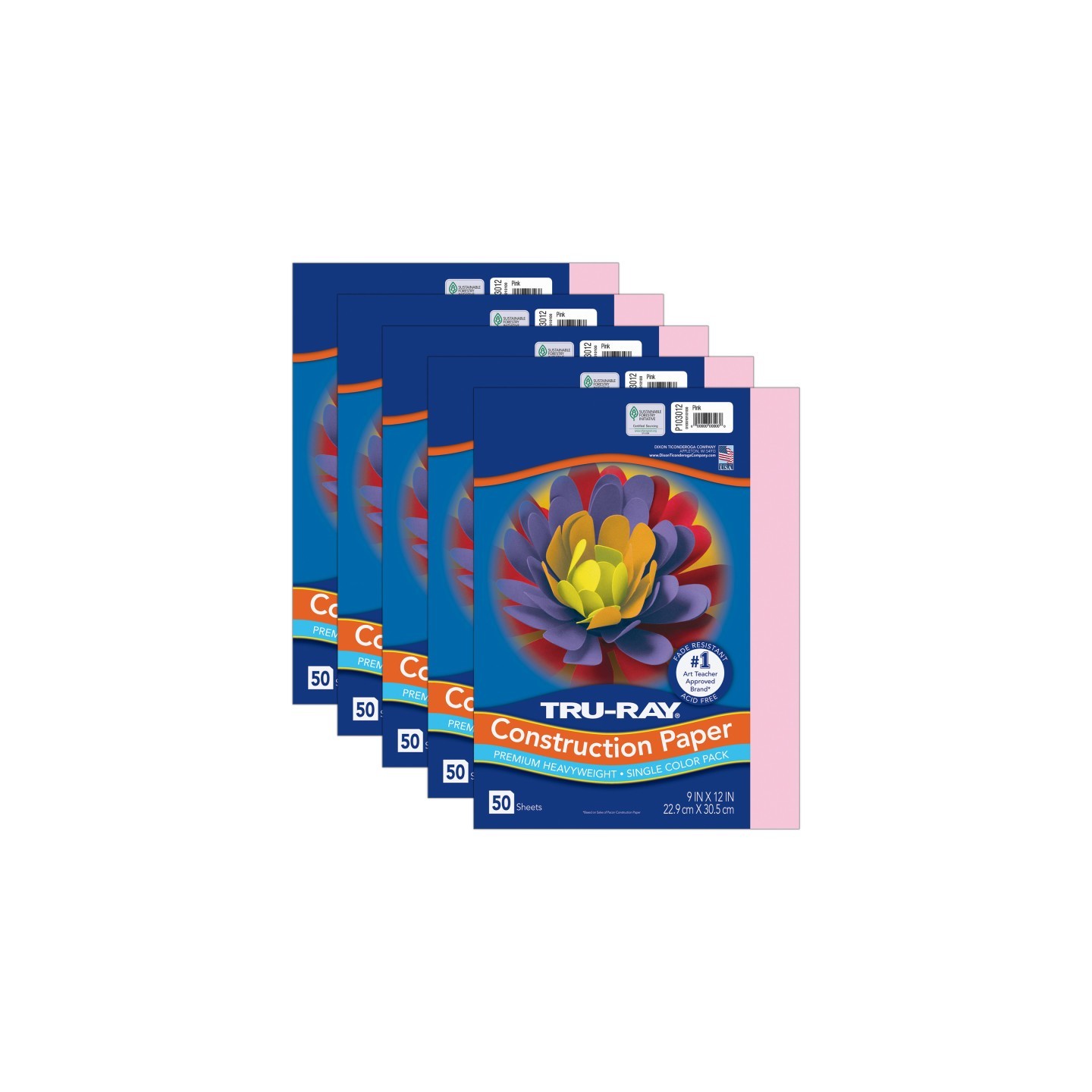 Tru-Ray® Construction Paper, Heavyweight, Pink, 9" x 12", 50 Sheets Per Pack, 5 Packs