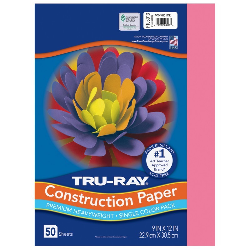 Tru-Ray® Construction Paper, Heavyweight, Shocking Pink, 9" x 12", 50 Sheets