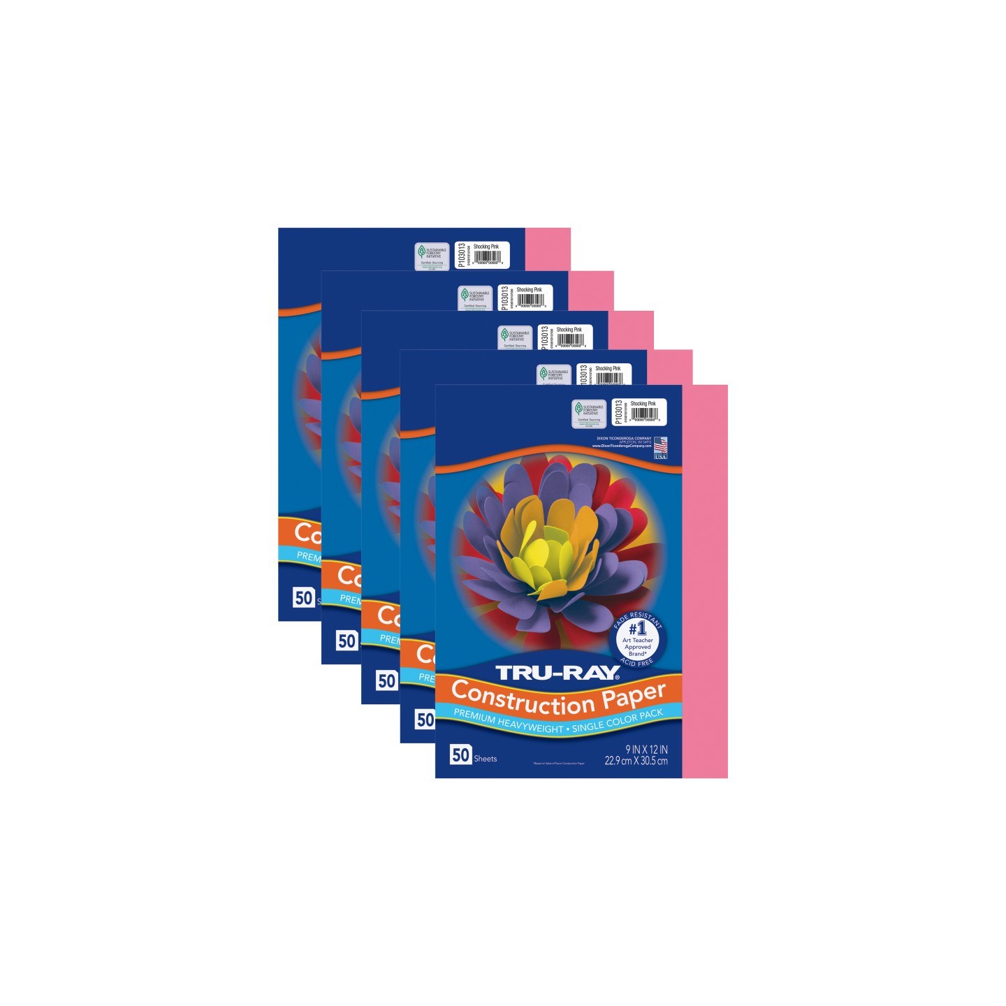 Tru-Ray® Construction Paper, Heavyweight, Shocking Pink, 9" x 12", 50 Sheets Per Pack, 5 Packs