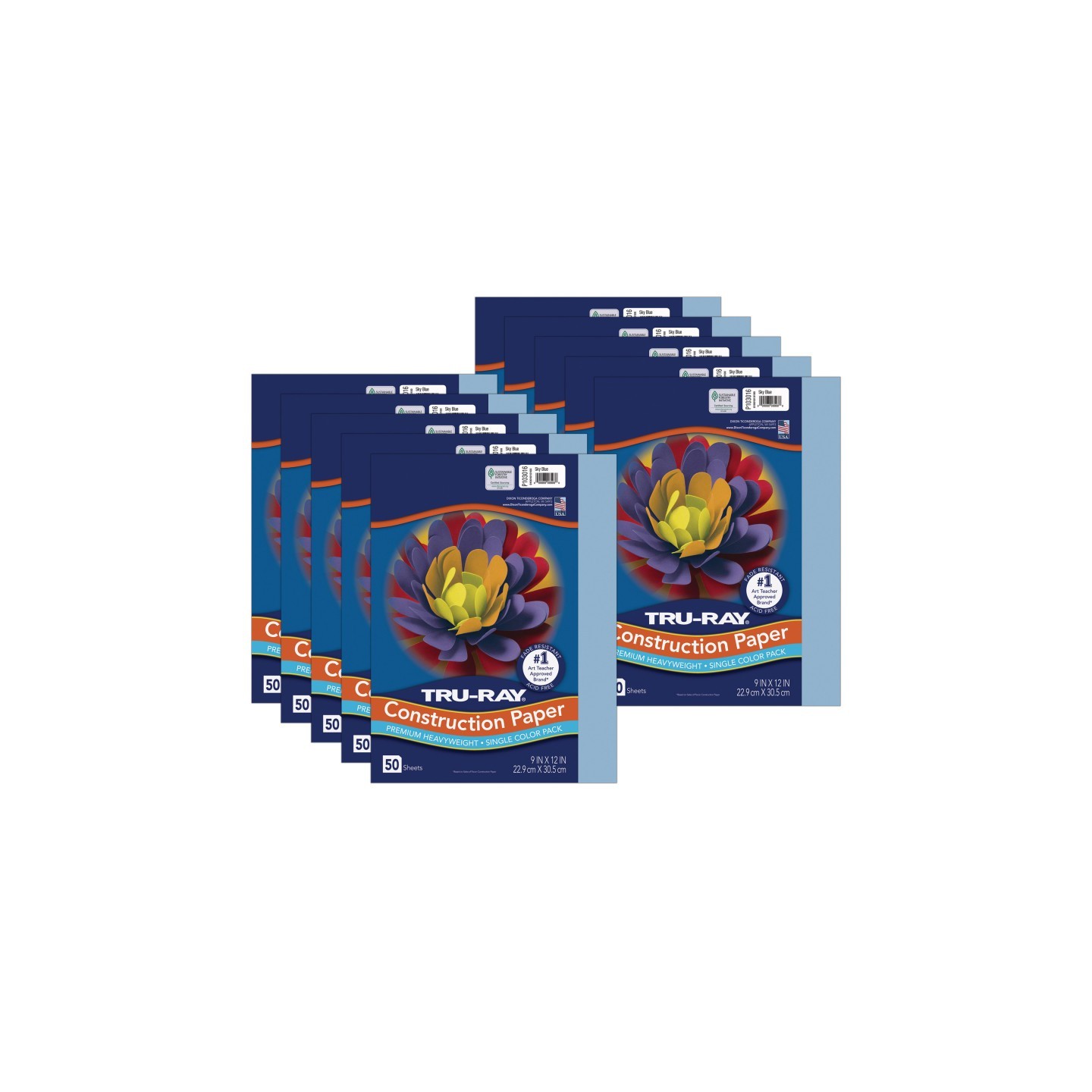 Tru-Ray® Construction Paper, Heavyweight, Sky Blue, 9" x 12", 50 Sheets Per Pack, 10 Packs