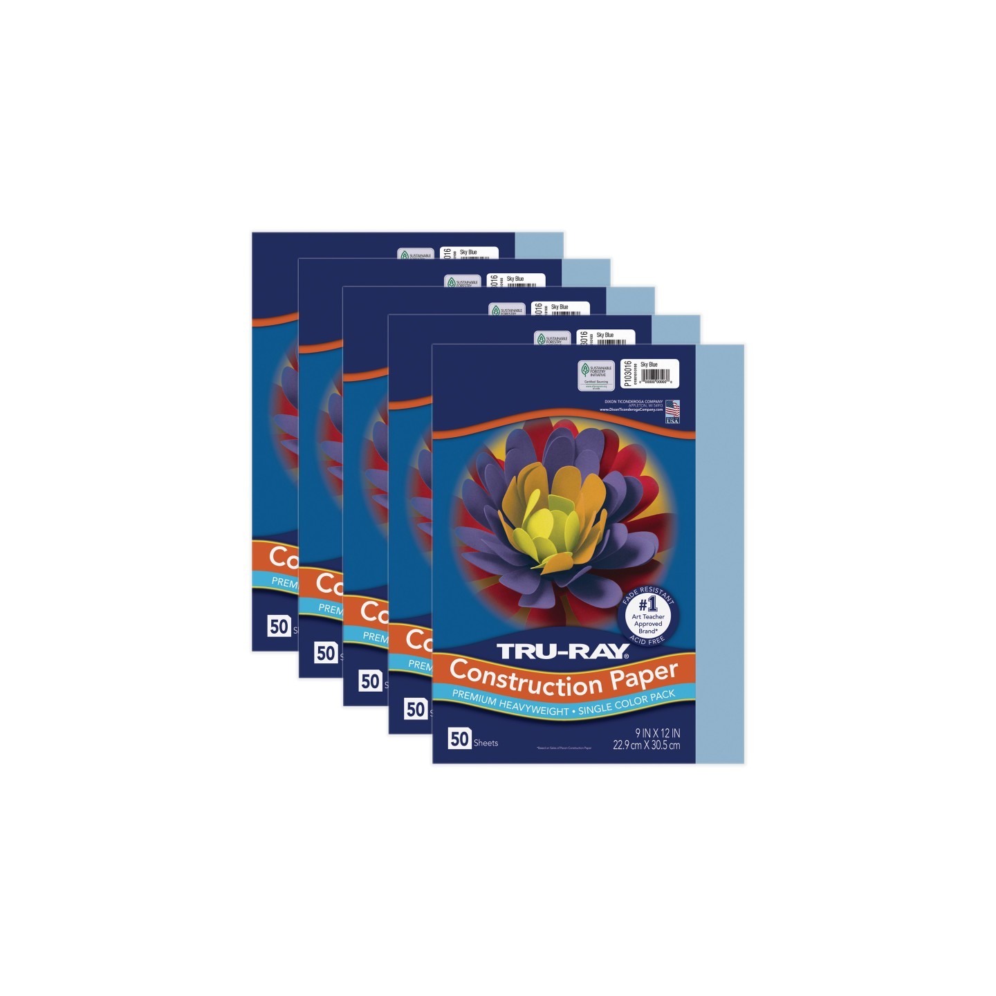 Tru-Ray® Construction Paper, Heavyweight, Sky Blue, 9" x 12", 50 Sheets Per Pack, 5 Packs