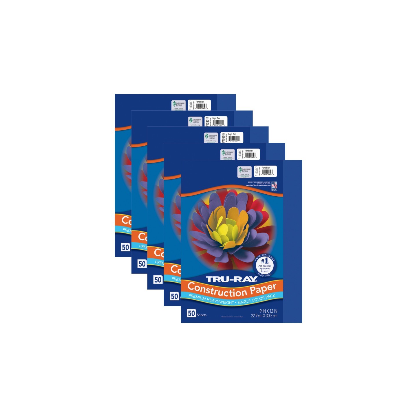 Tru-Ray® Construction Paper, Heavyweight, Royal Blue, 9" x 12", 50 Sheets Per Pack, 5 Packs