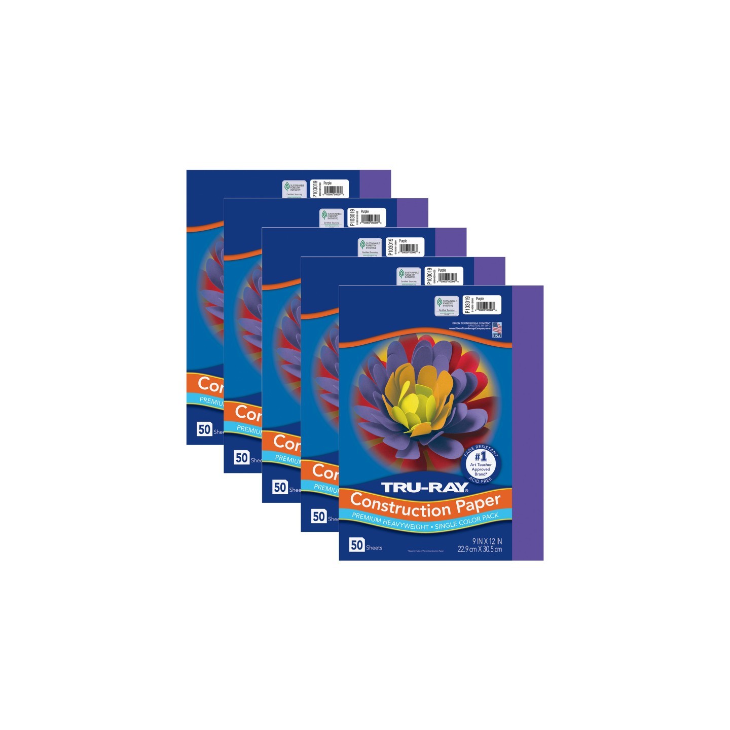 Tru-Ray® Construction Paper, Heavyweight, Purple, 9" x 12", 50 Sheets Per Pack, 5 Packs