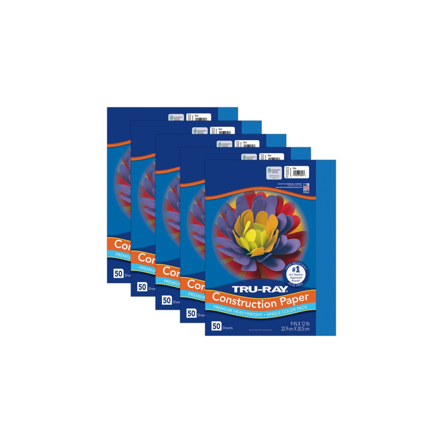Tru-Ray® Construction Paper, Heavyweight, Blue, 9" x 12", 50 Sheets Per Pack, 5 Packs