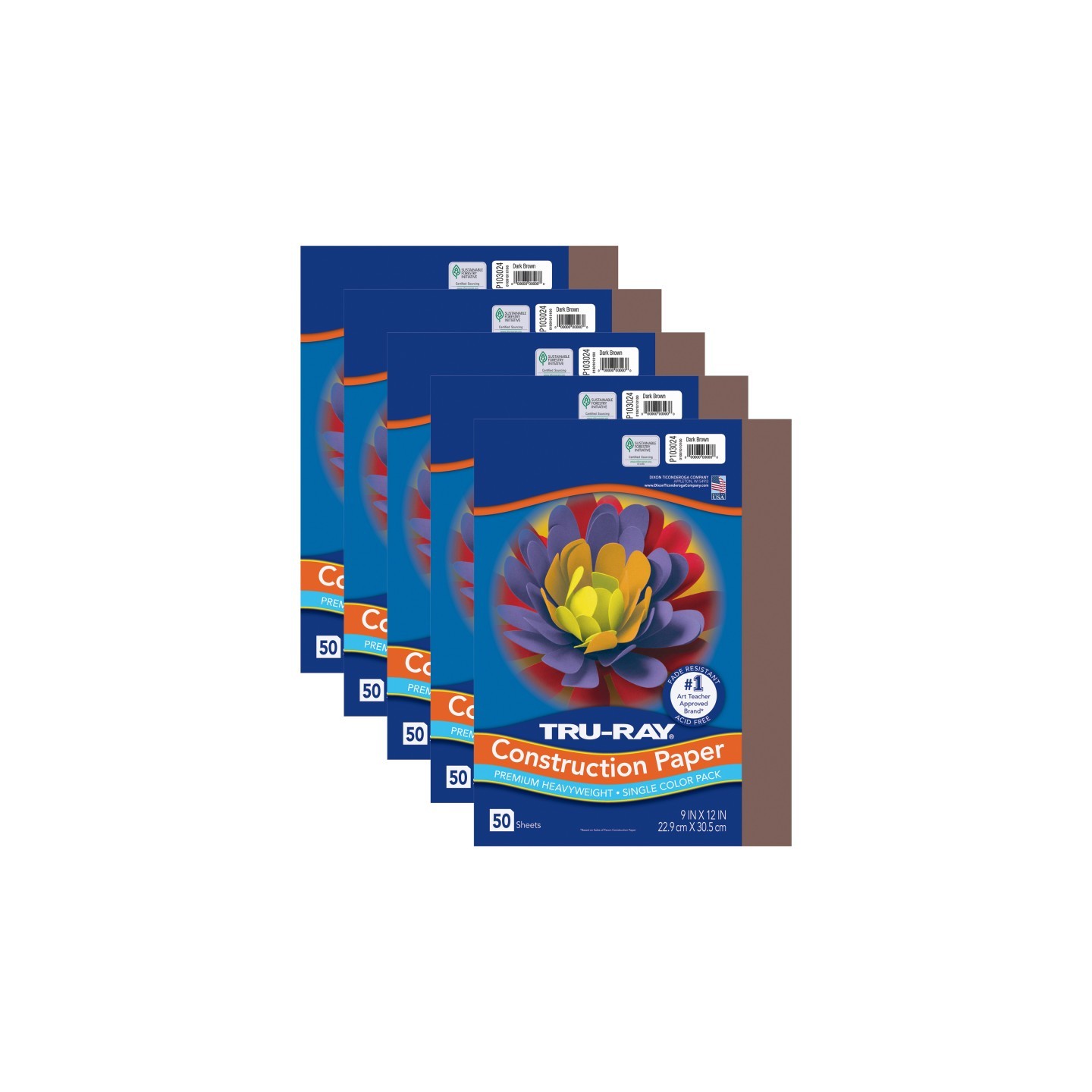 Tru-Ray® Construction Paper, Heavyweight, Dark Brown, 9" x 12", 50 Sheets Per Pack, 5 Packs