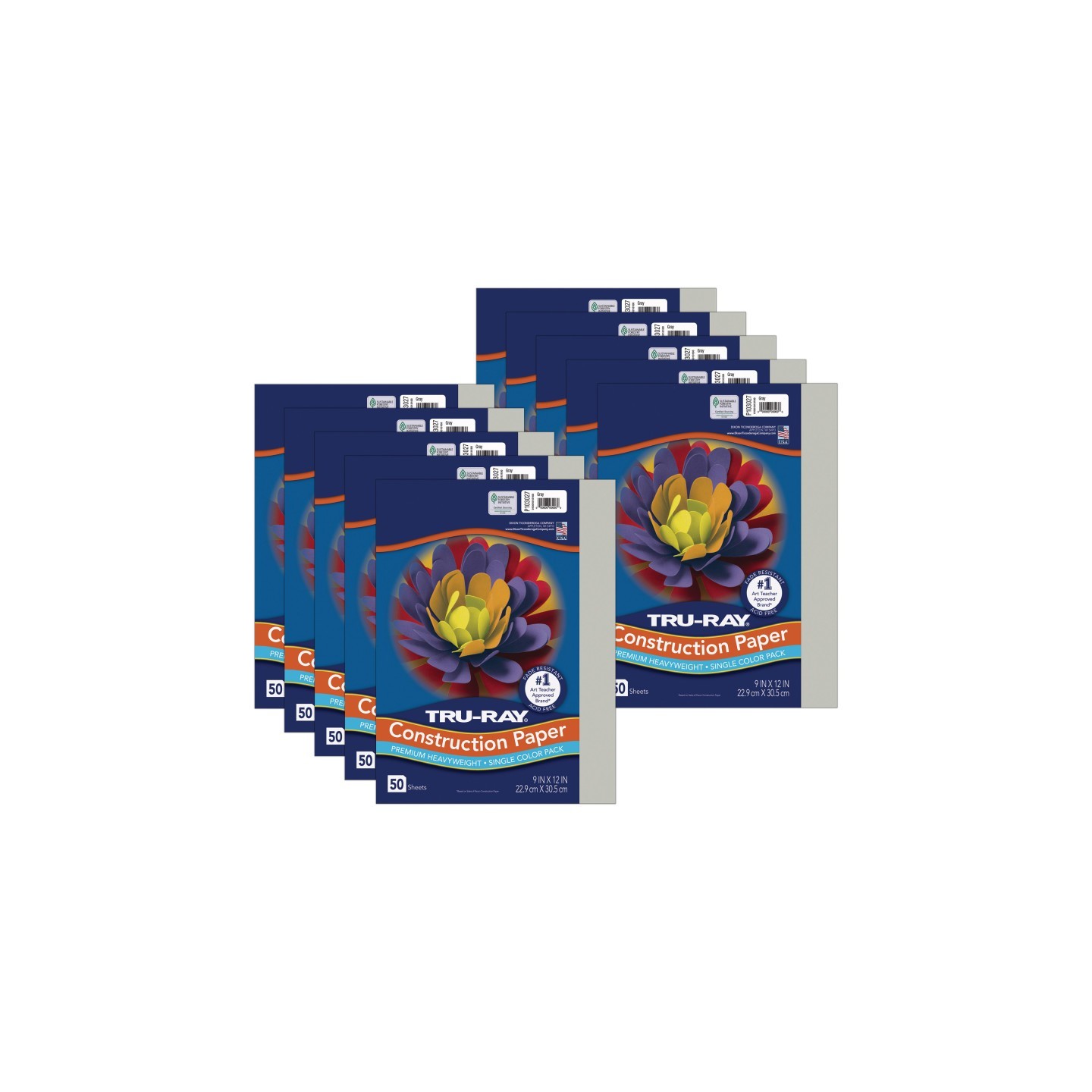 Tru-Ray® Construction Paper, Heavyweight, Gray, 9" x 12", 50 Sheets Per Pack, 10 Packs
