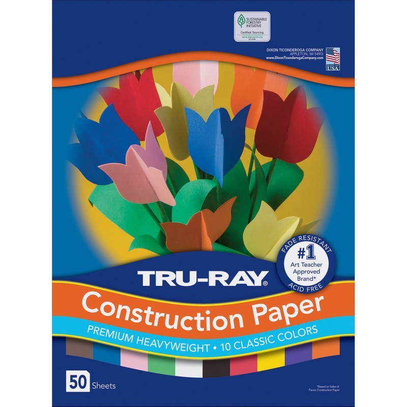 Tru-Ray® Construction Paper Classic Assortment, Heavyweight, 10 Classic Colors, 9" x 12", 50 Sheets