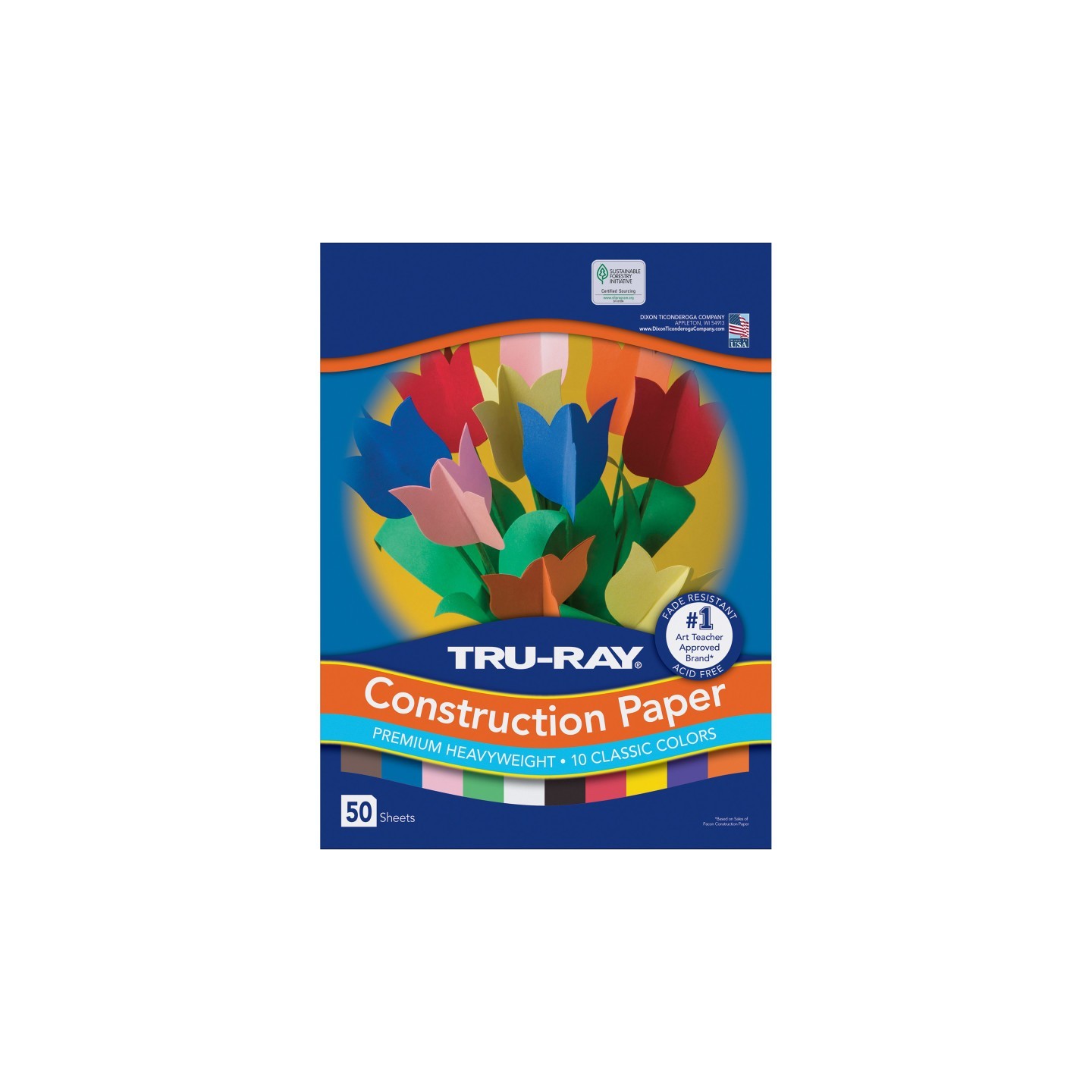 Tru-Ray® Construction Paper Classic Assortment, Heavyweight, 10 Classic Colors, 9" x 12", 50 Sheets