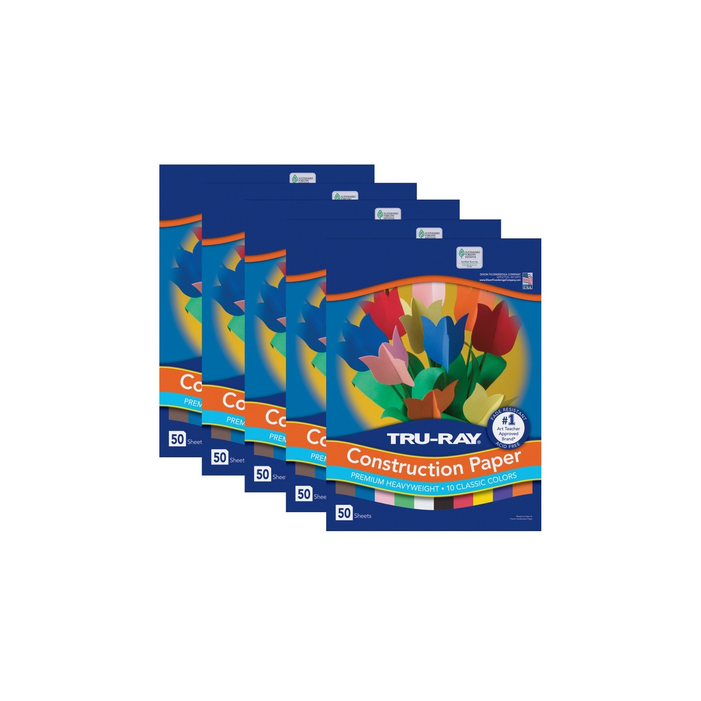 Tru-Ray® Construction Paper Classic Assortment, Heavyweight, 10 Classic Colors, 9" x 12", 50 Sheets Per Pack, 5 Packs