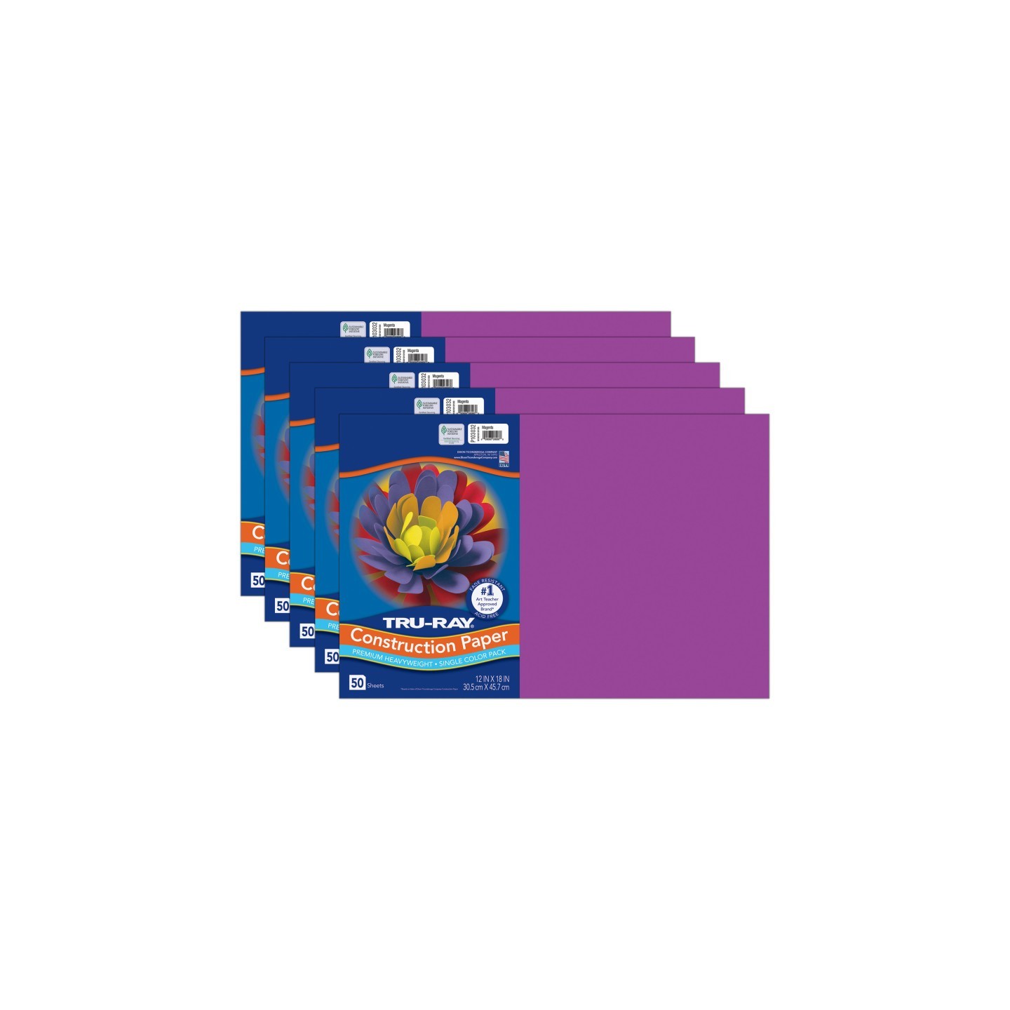 Tru-Ray® Construction Paper, Heavyweight, Magenta, 12" x 18", 50 Sheets Per Pack, 5 Packs