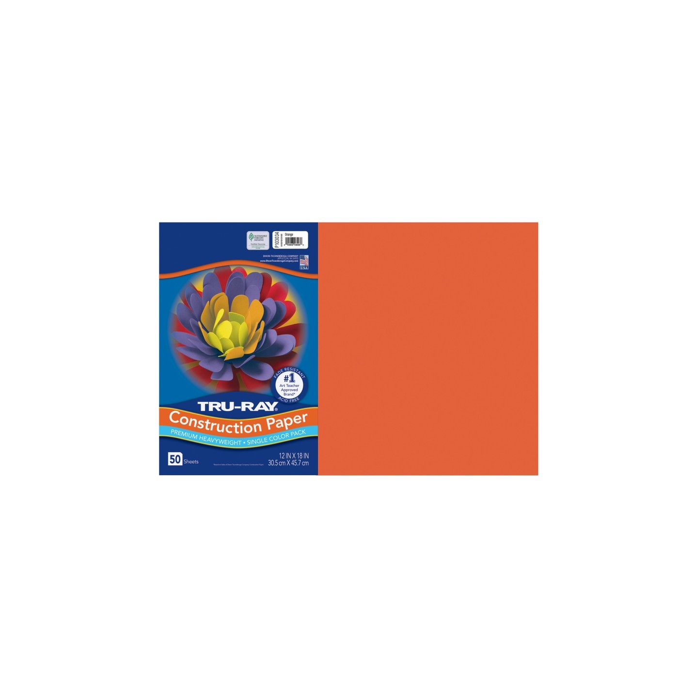 Tru-Ray® Construction Paper, Heavyweight, Orange, 12" x 18", 50 Sheets